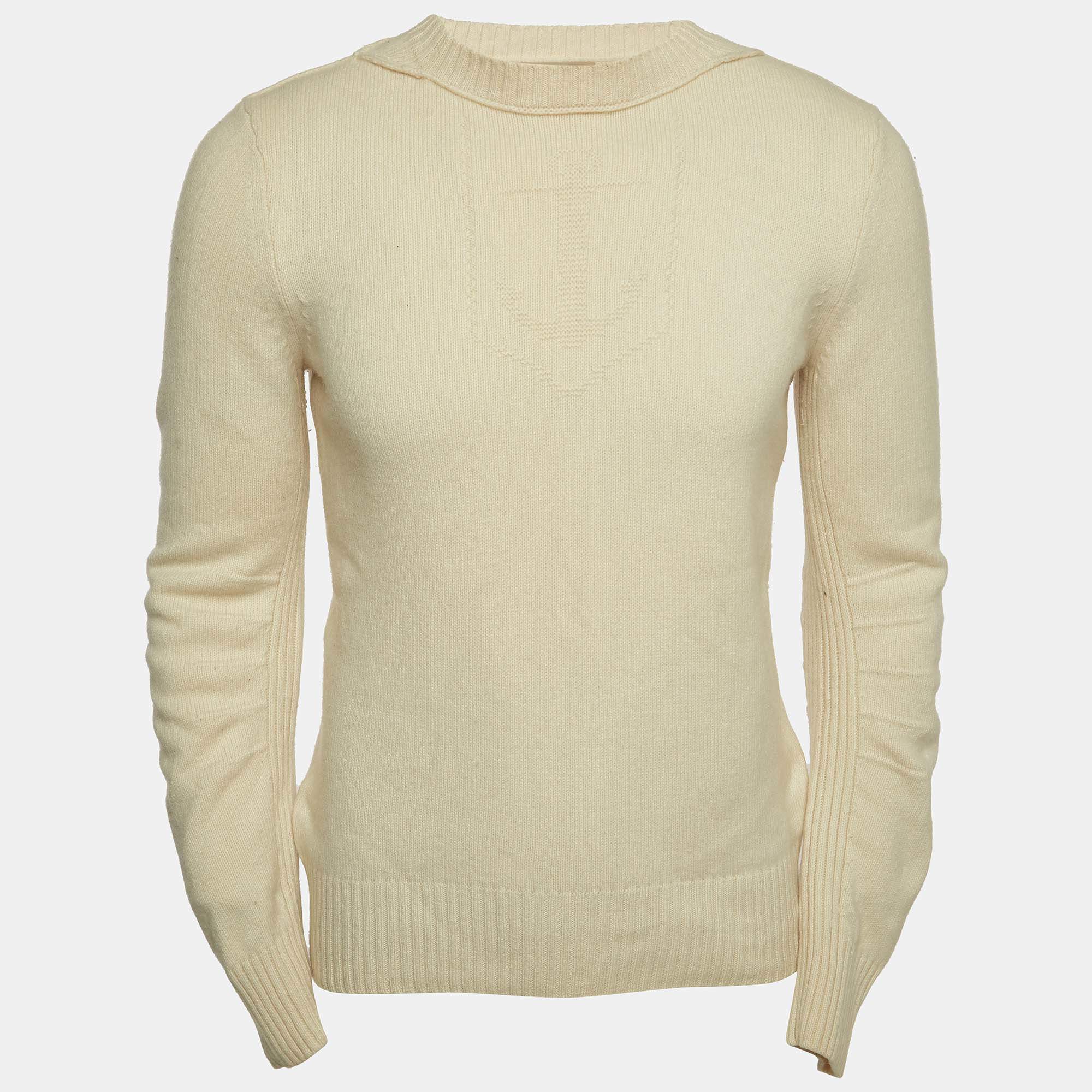 Burberry Cream Jacquard Cashmere Blend Crew Neck Sweater M