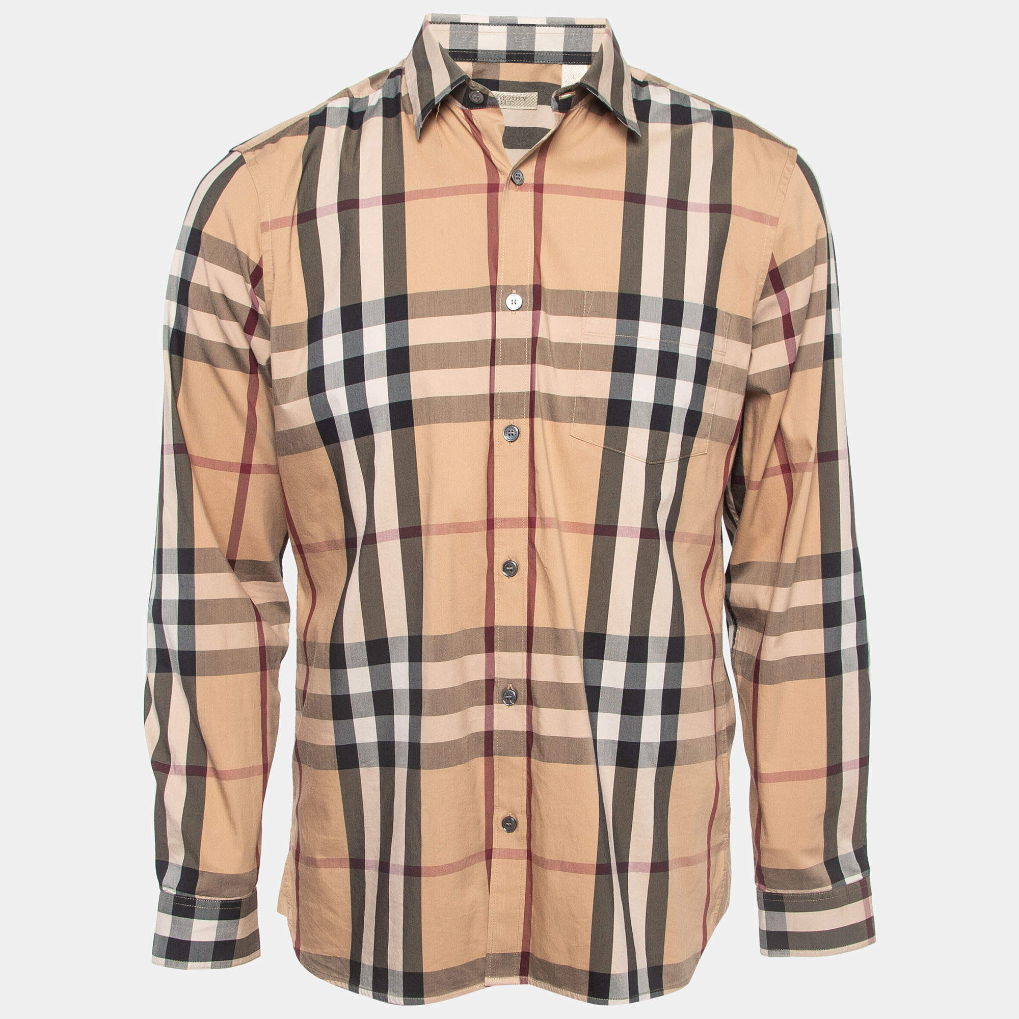 Pre Owned Burberry Brown Checked Cotton Long Sleeve Shirt L