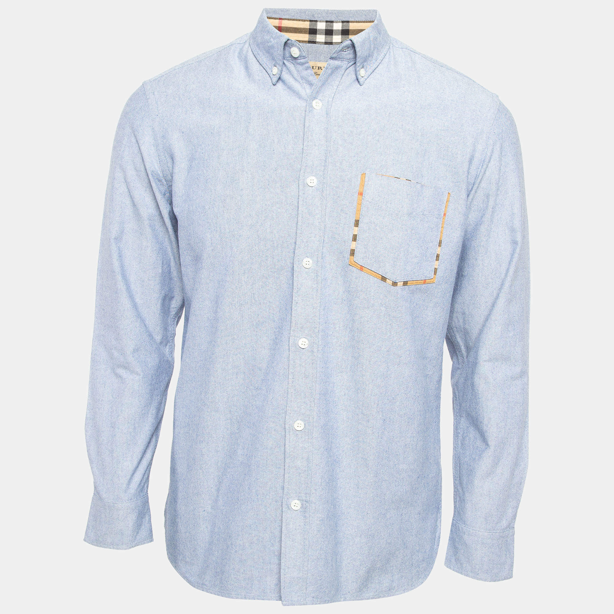 Burberry Blue Cotton Long Sleeve Button Front Shirt M