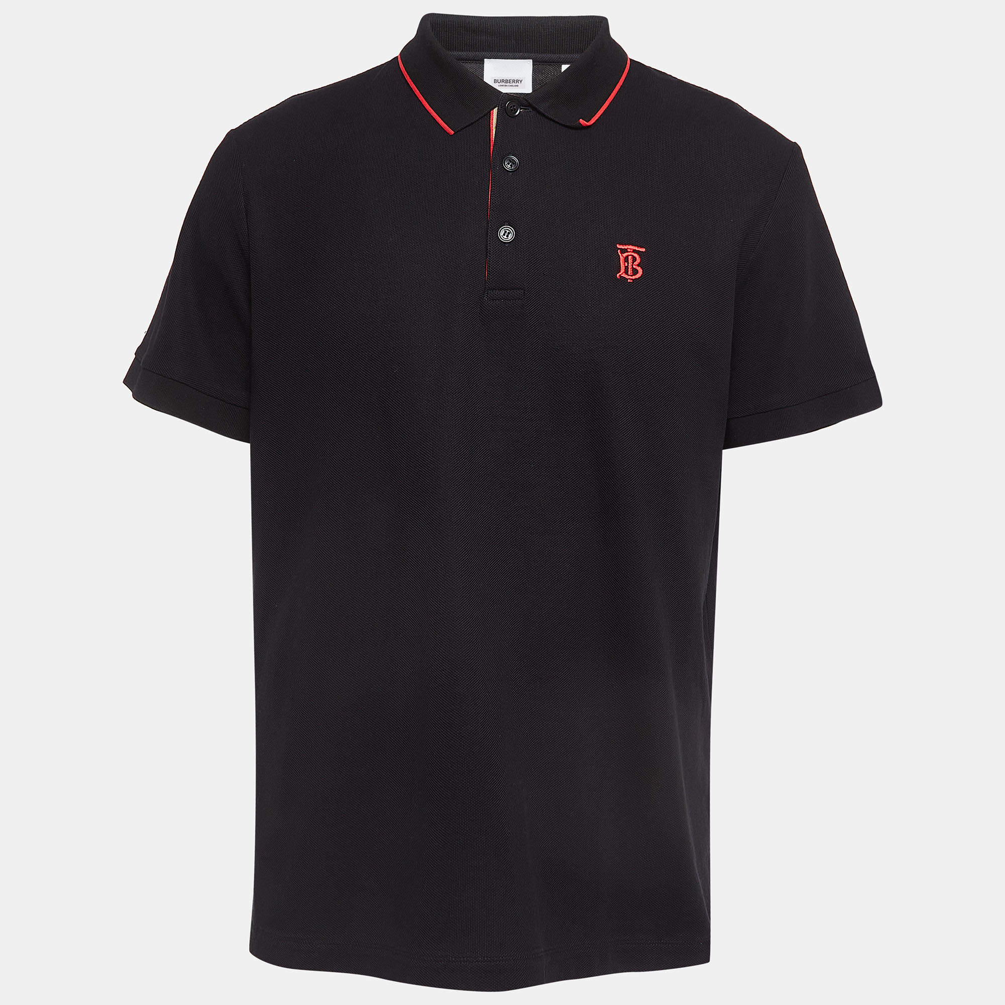 Pre Owned Burberry Black Logo Embroidered Cotton Polo T-Shirt XXL