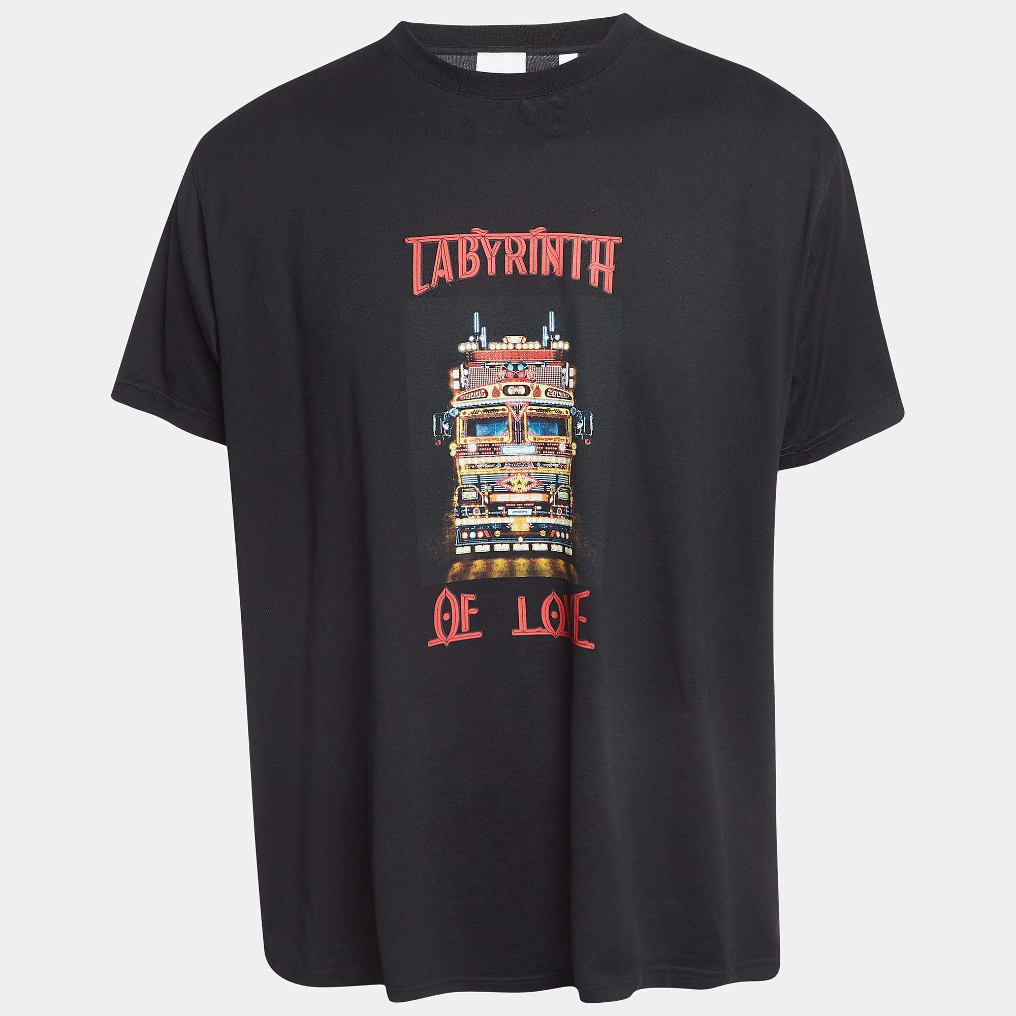 مملوكة مسبقًا Burberry Black Labyrinth Of Love Print Cotton Crew Neck T-Shirt M