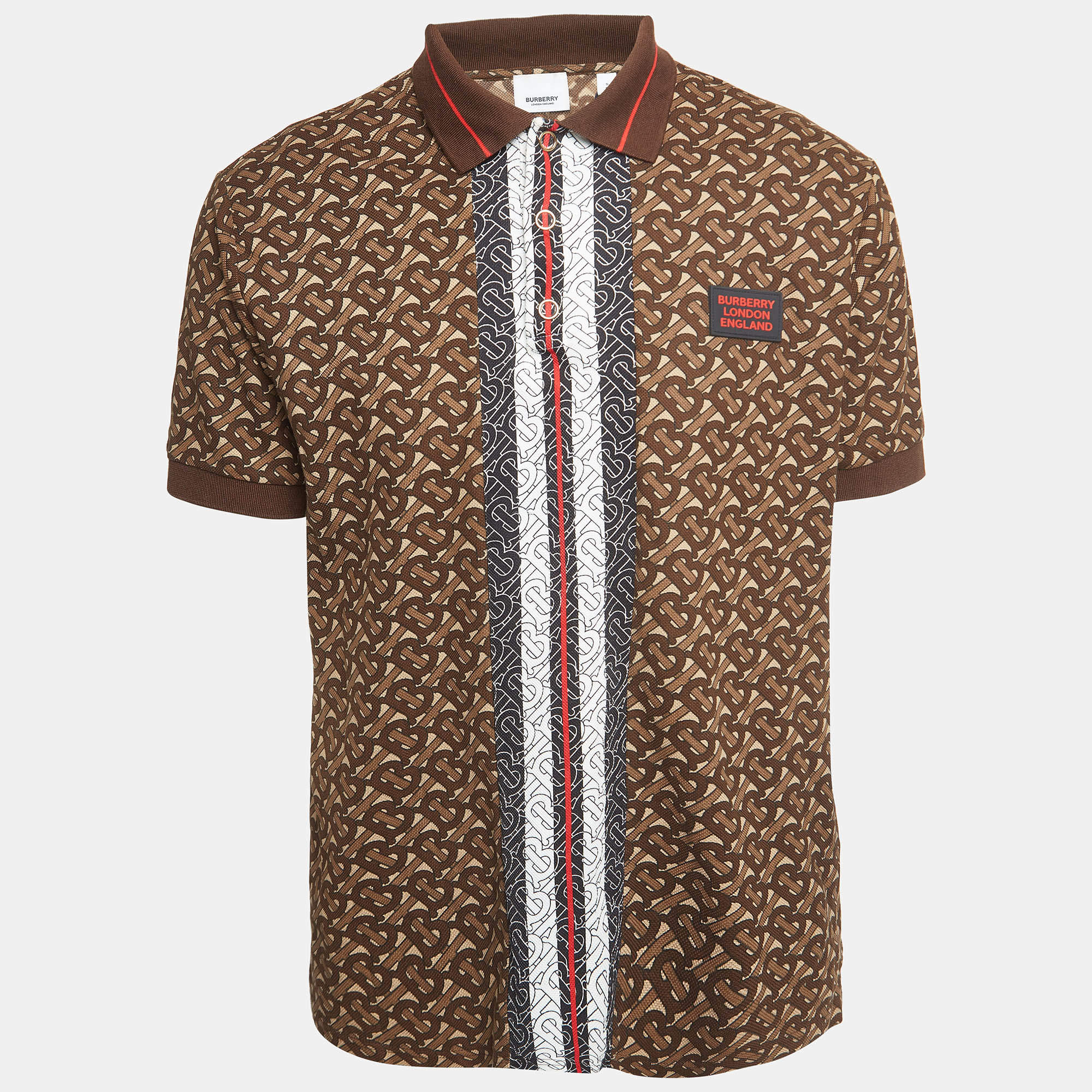 Pre Owned Burberry Brown Monogram Cotton Pique Copland Polo T-Shirt S
