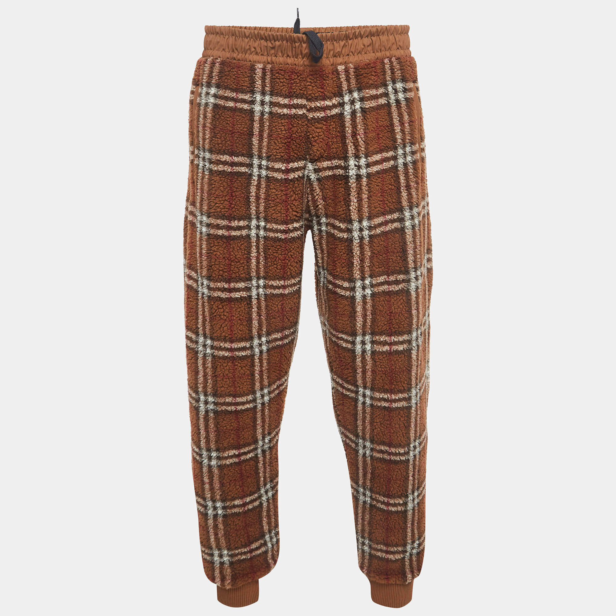 Burberry Brown Dimitri Check Fleece Joggers XXL