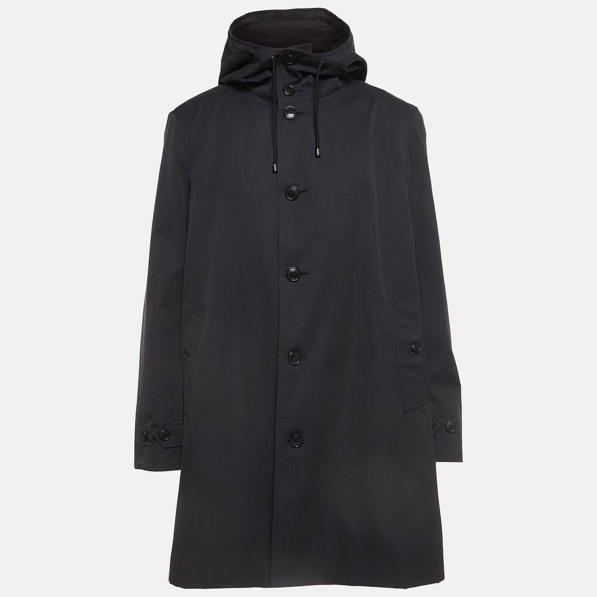 Burberry Navy Cotton Gabardine Long Single Breasted Coat 4XL