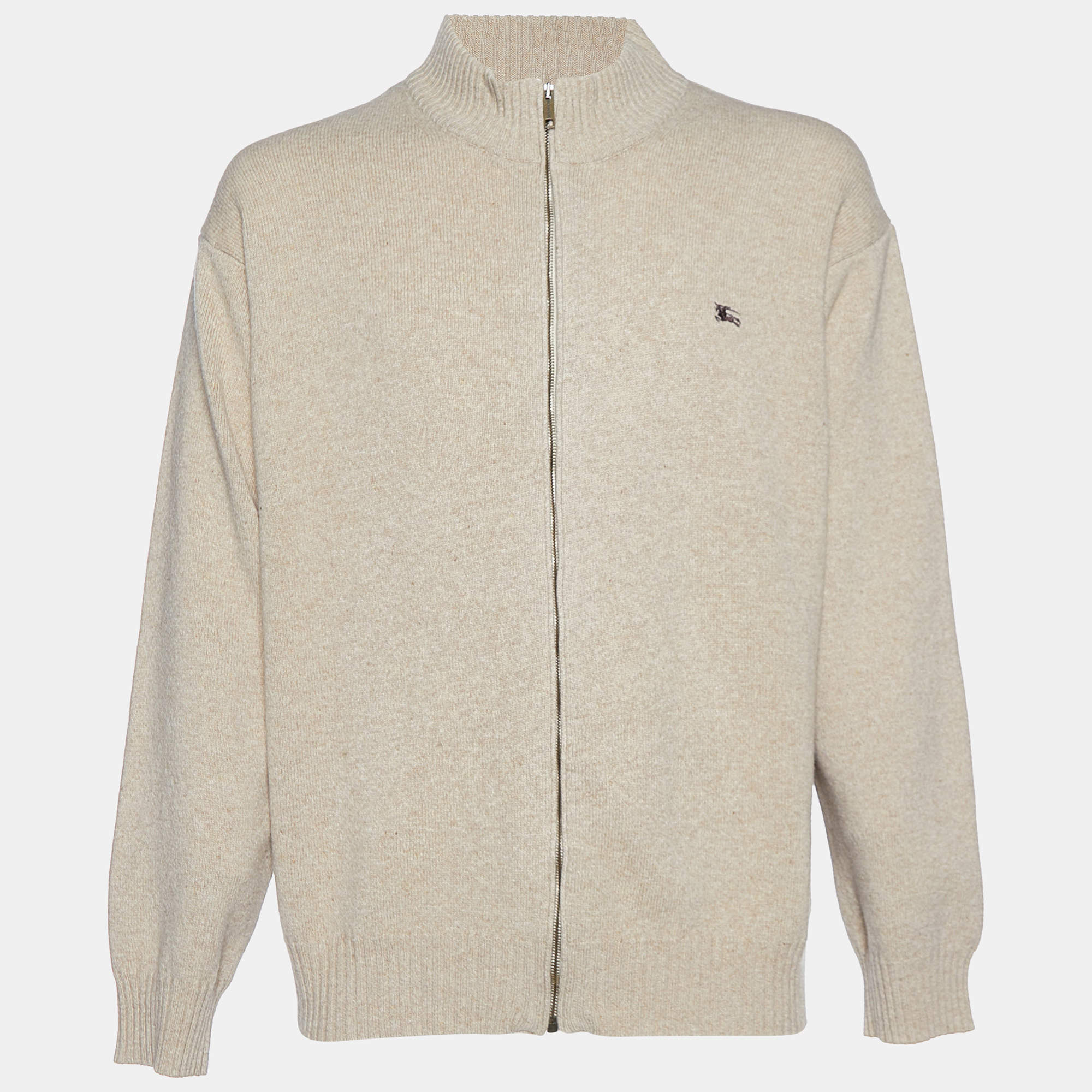 Burberry Beige Lambs Wool Zip Up Sweater XL