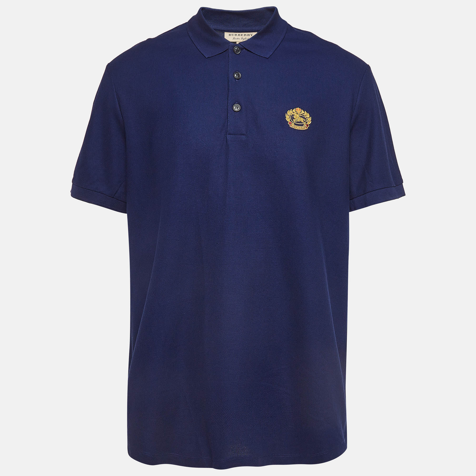 Pre Owned Burberry Dark Blue Embroidered Cotton Pique Polo T-Shirt XXL