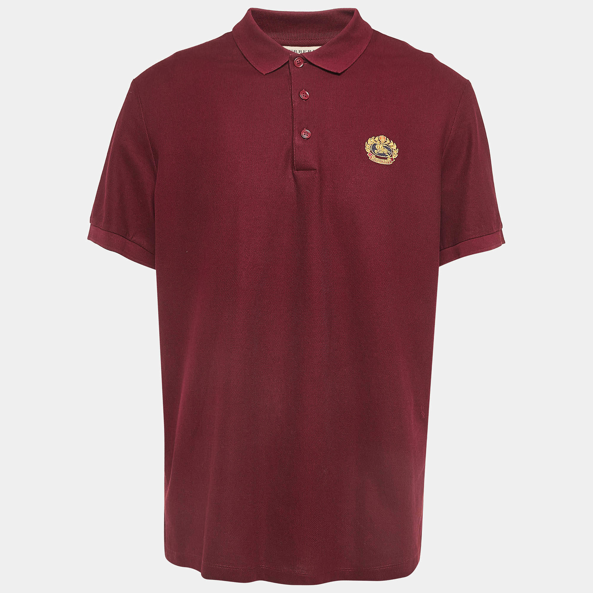 Pre Owned Burberry Maroon Cotton Pique Polo T-Shirt XXL