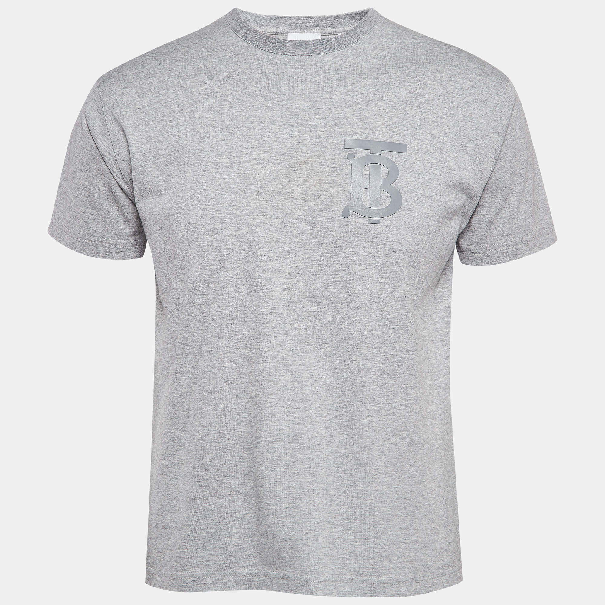 Pre Owned Burberry Grey Logo Printed Cotton Knit Tshirt XXS