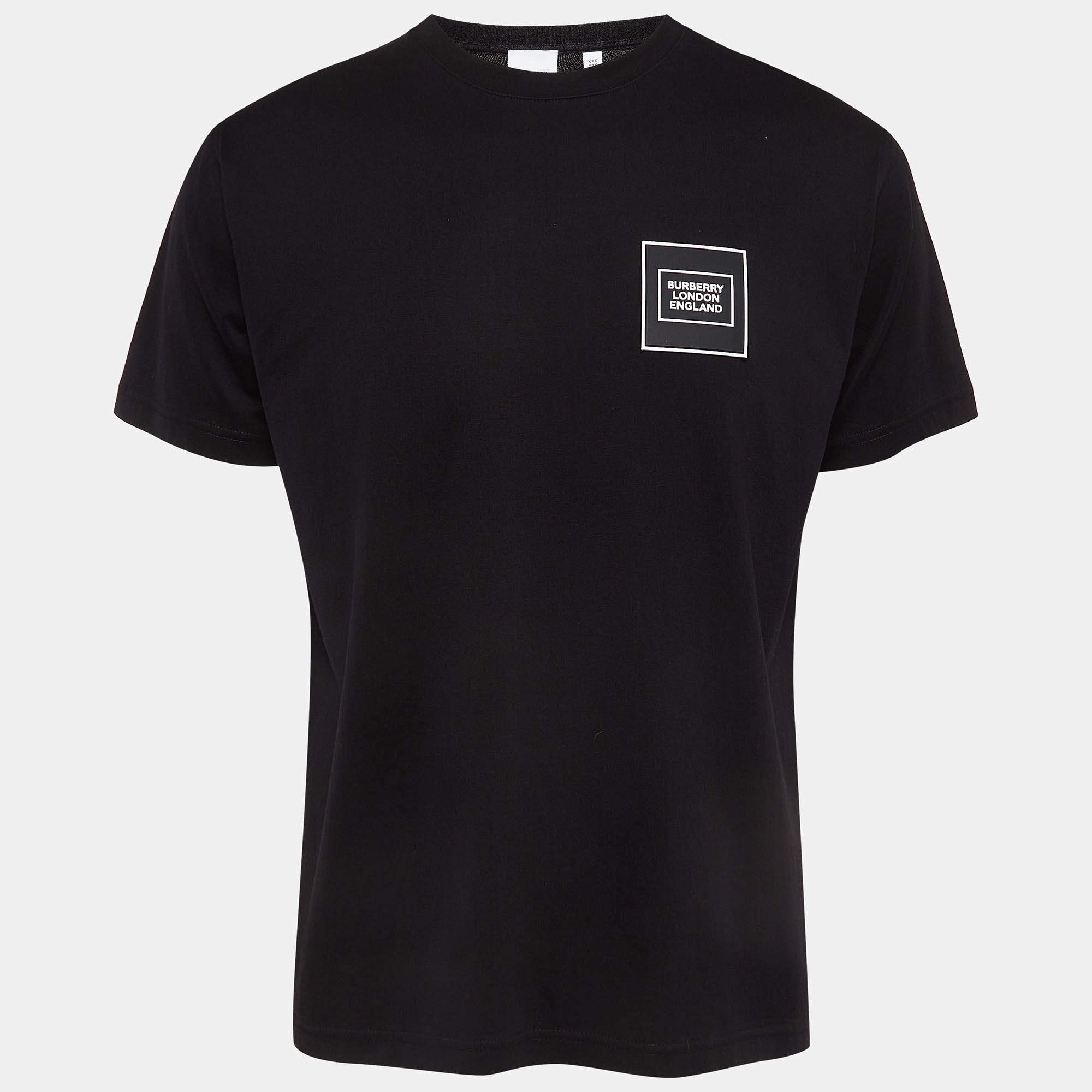 Burberry Black Cotton Knit Badge Detail Crew Neck Tshirt XXS