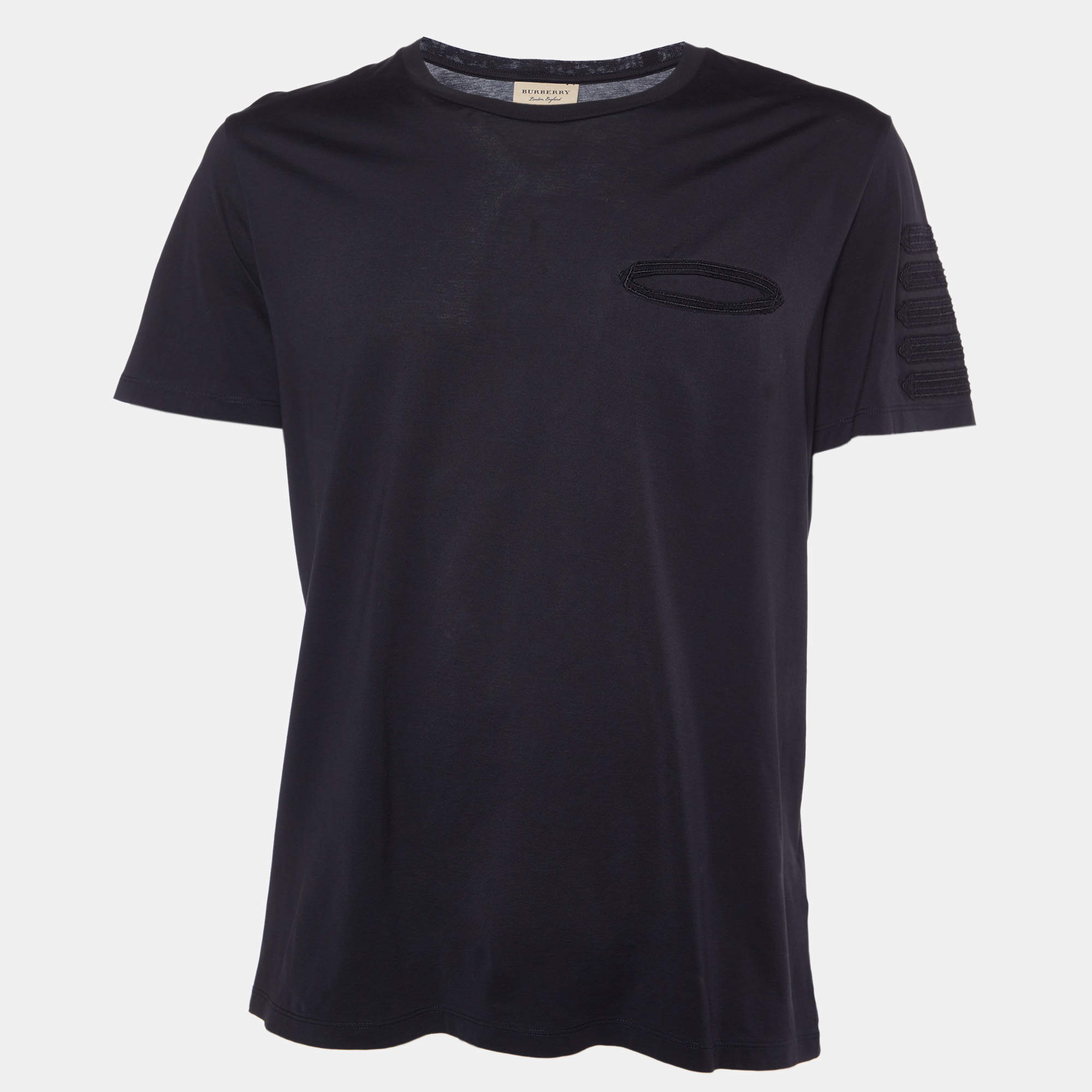 Pre Owned Burberry Black Cotton Sleeve Detail Crew Neck T-Shirt XL