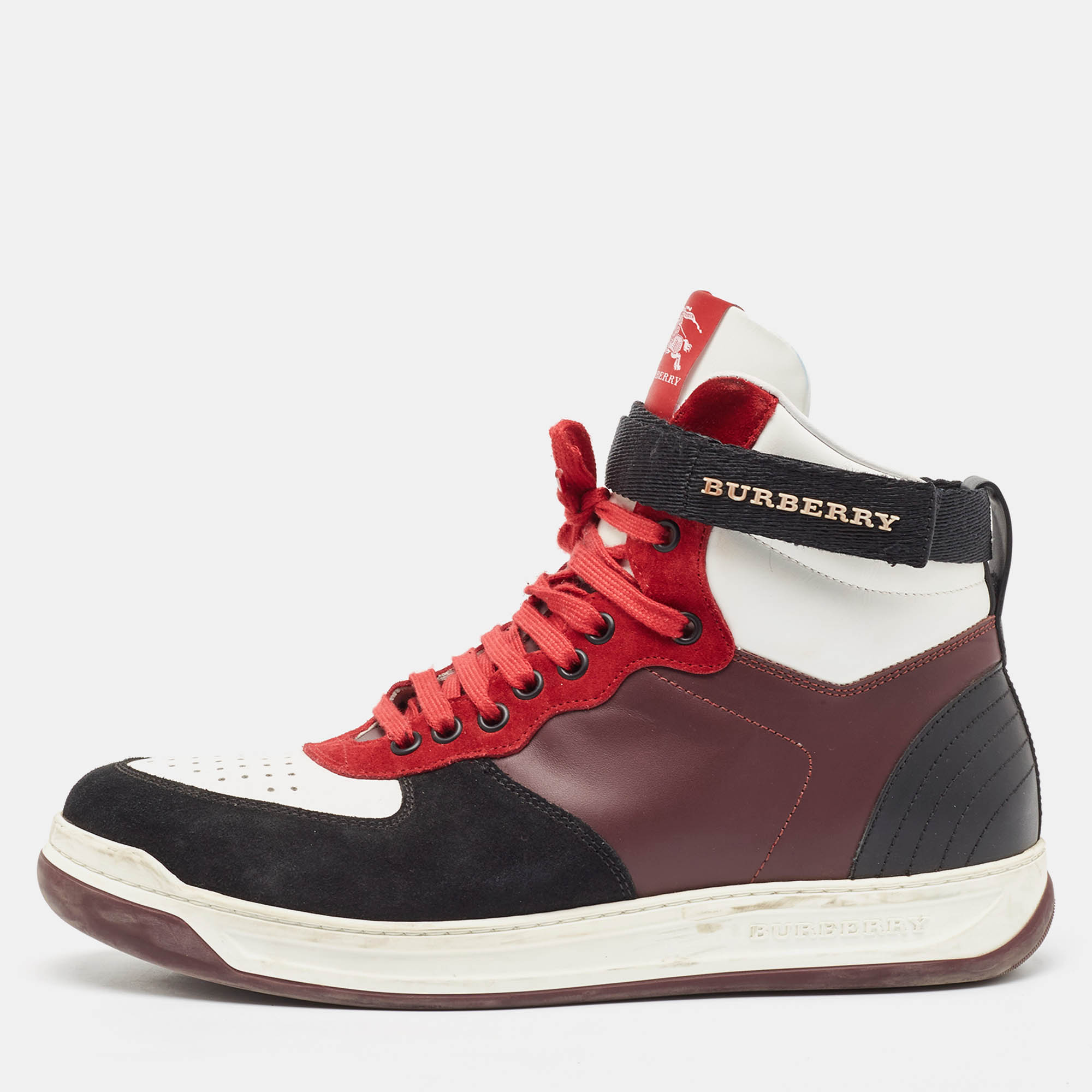 Burberry Multicolor Leather and Suede Dennis High Top Sneakers Size 42