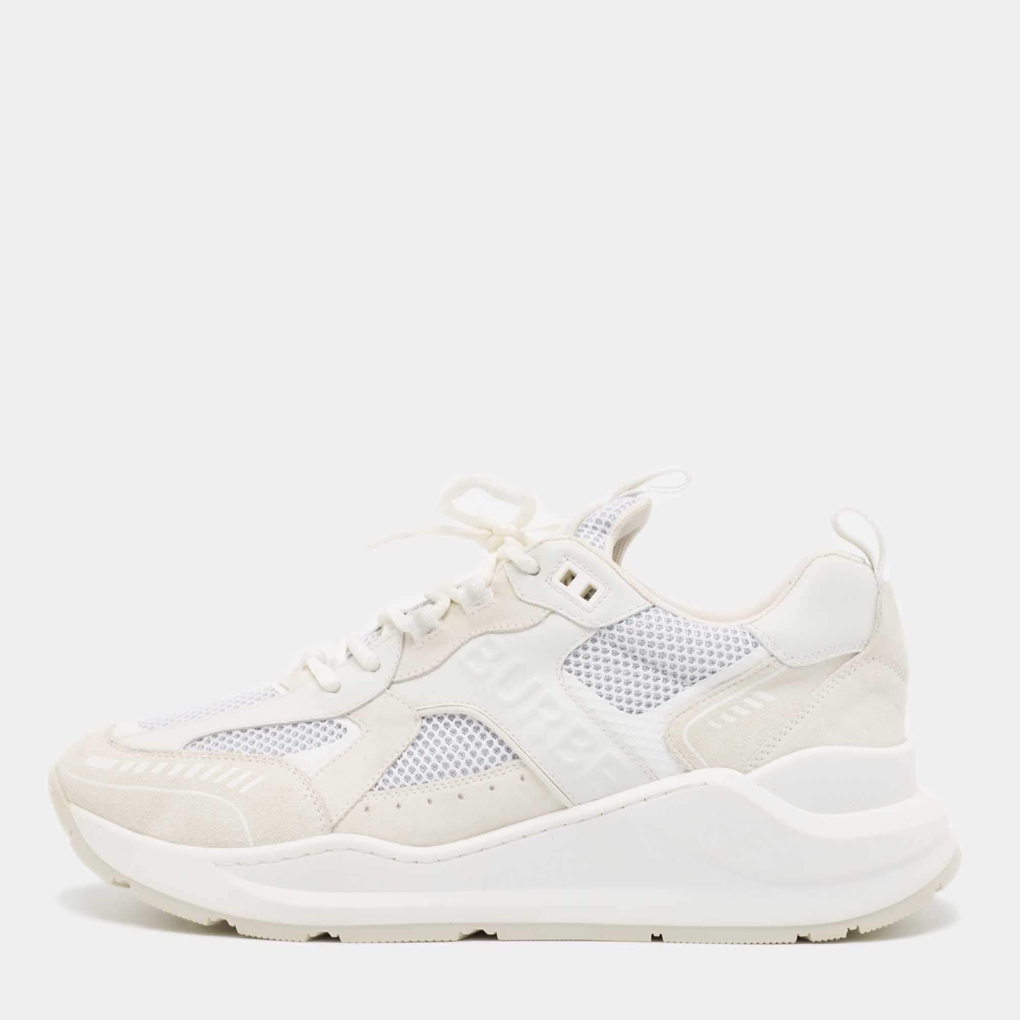 Burberry White Leather and Mesh Low Top Sneakers Size 45