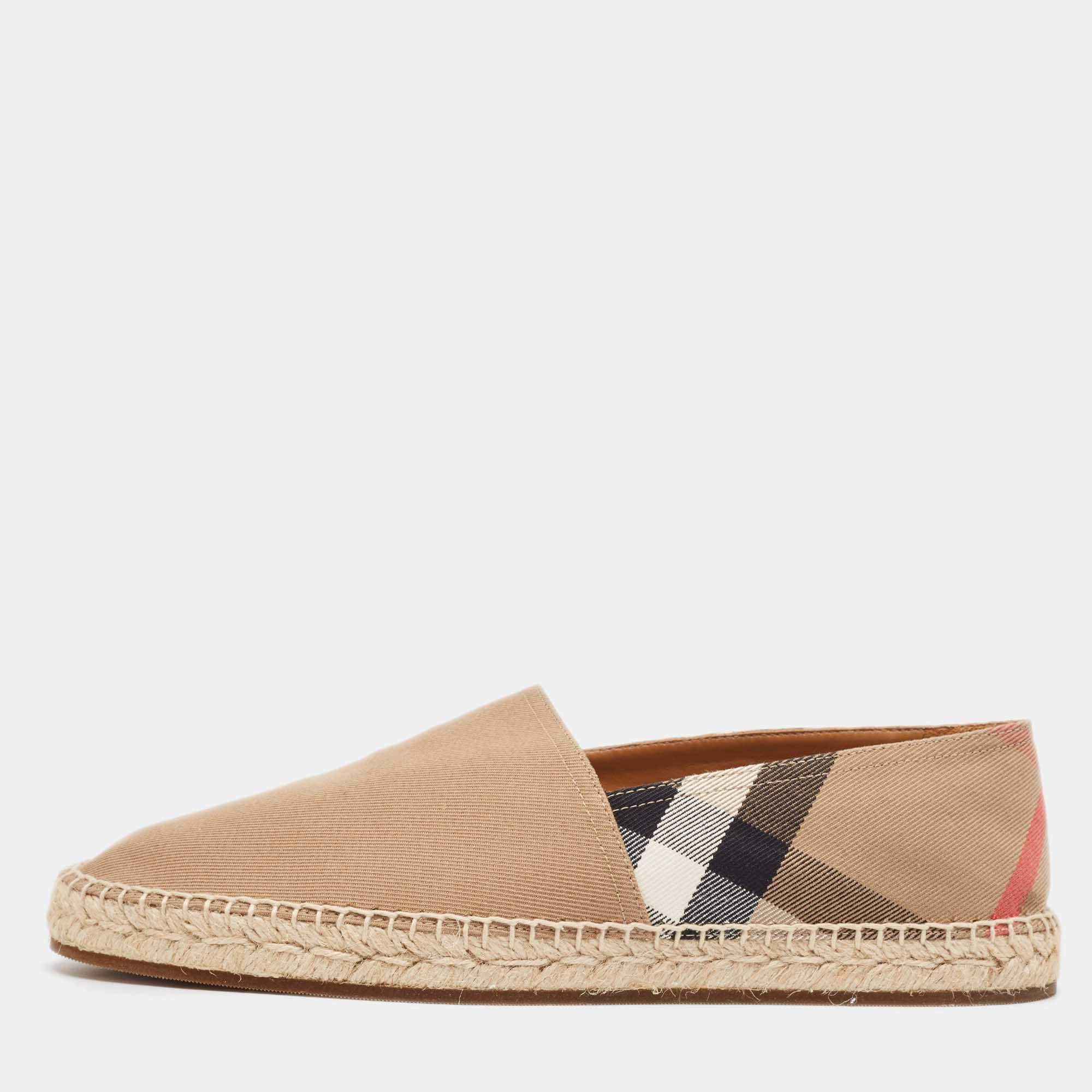 Burberry Beige Pateman Check Canvas Slip On Espadrilles Size 42