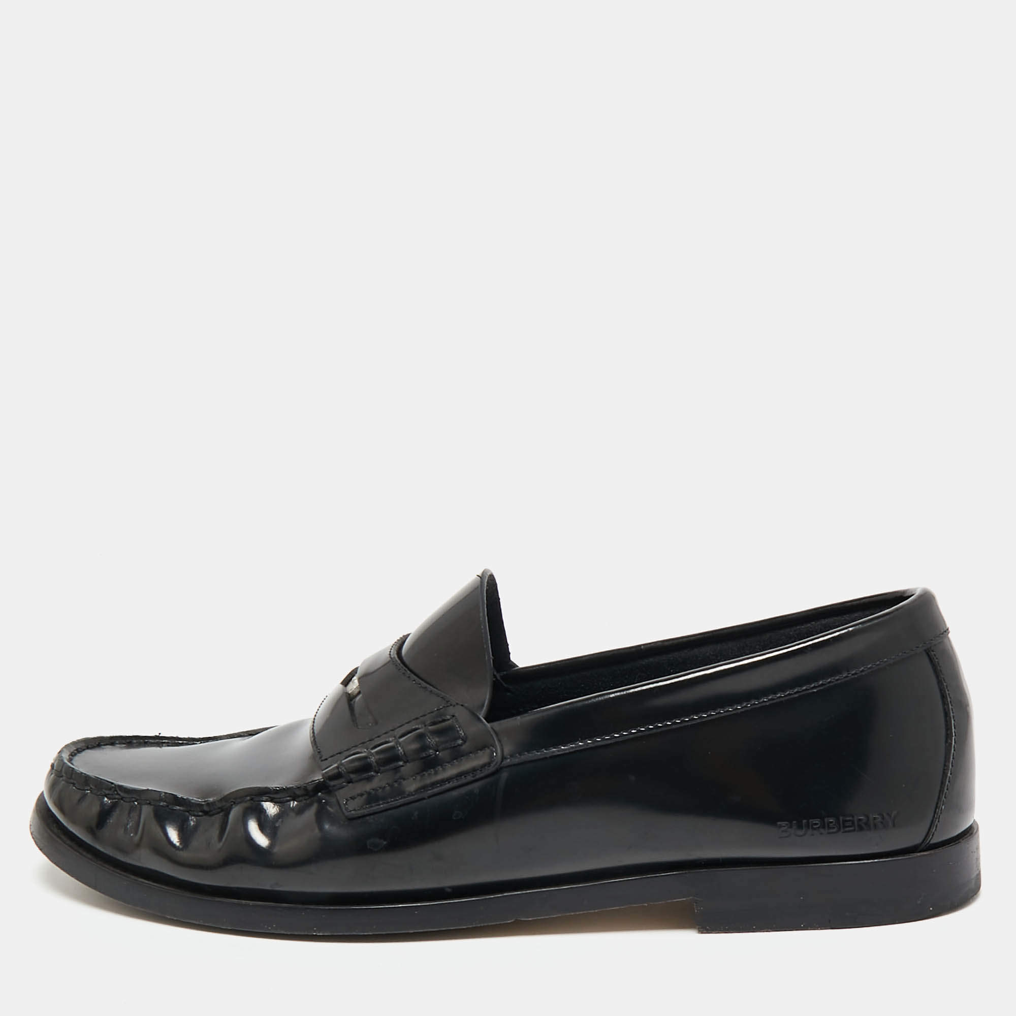 Burberry Black Brushed Leather Rupert Loafers Size 41