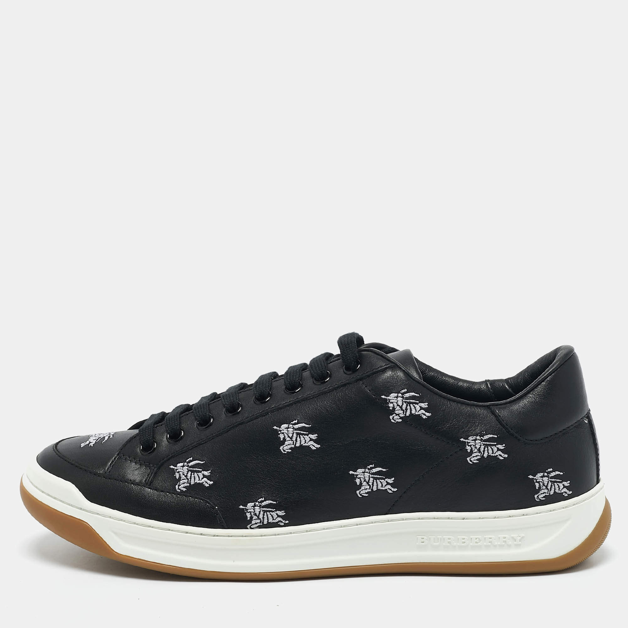 Burberry Black Leather Timsbury Low Top Sneakers Size 42.5