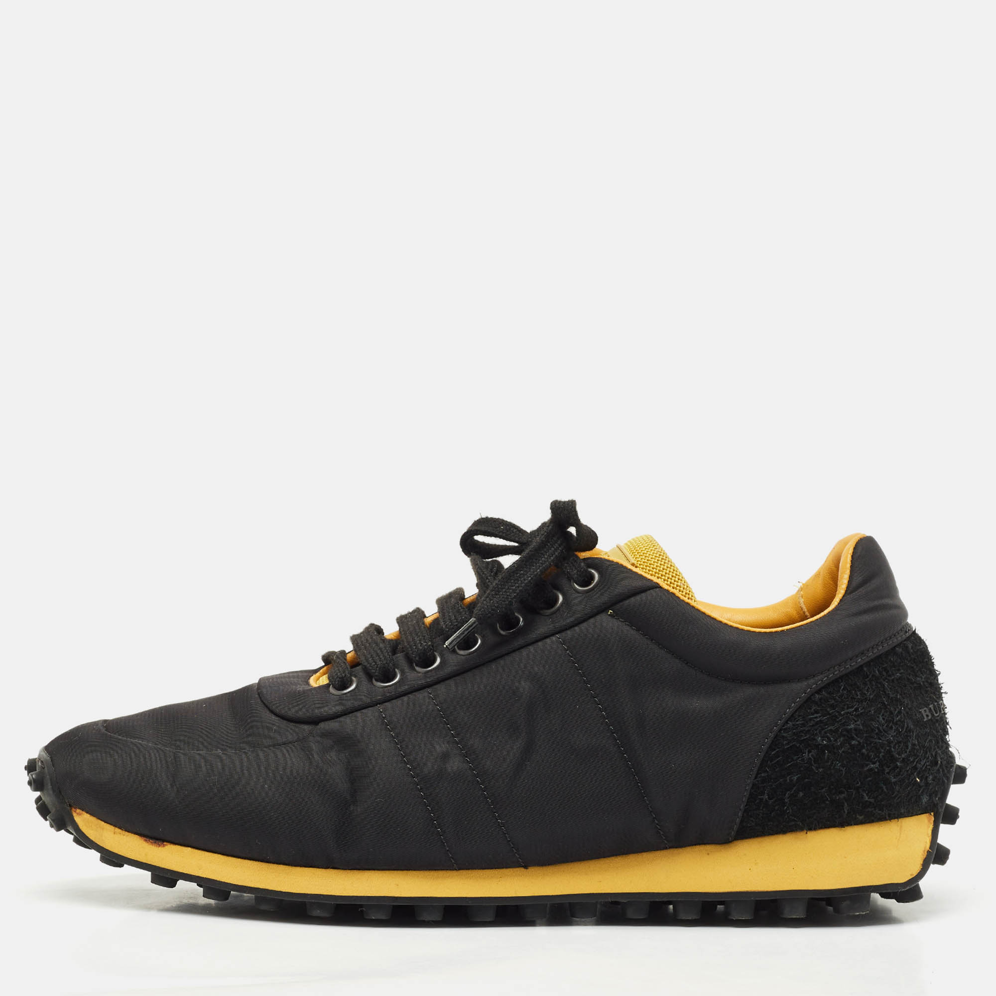 Pre Owned Burberry Black/Yellow Nylon and Suede Low Top Sneakers Size 43