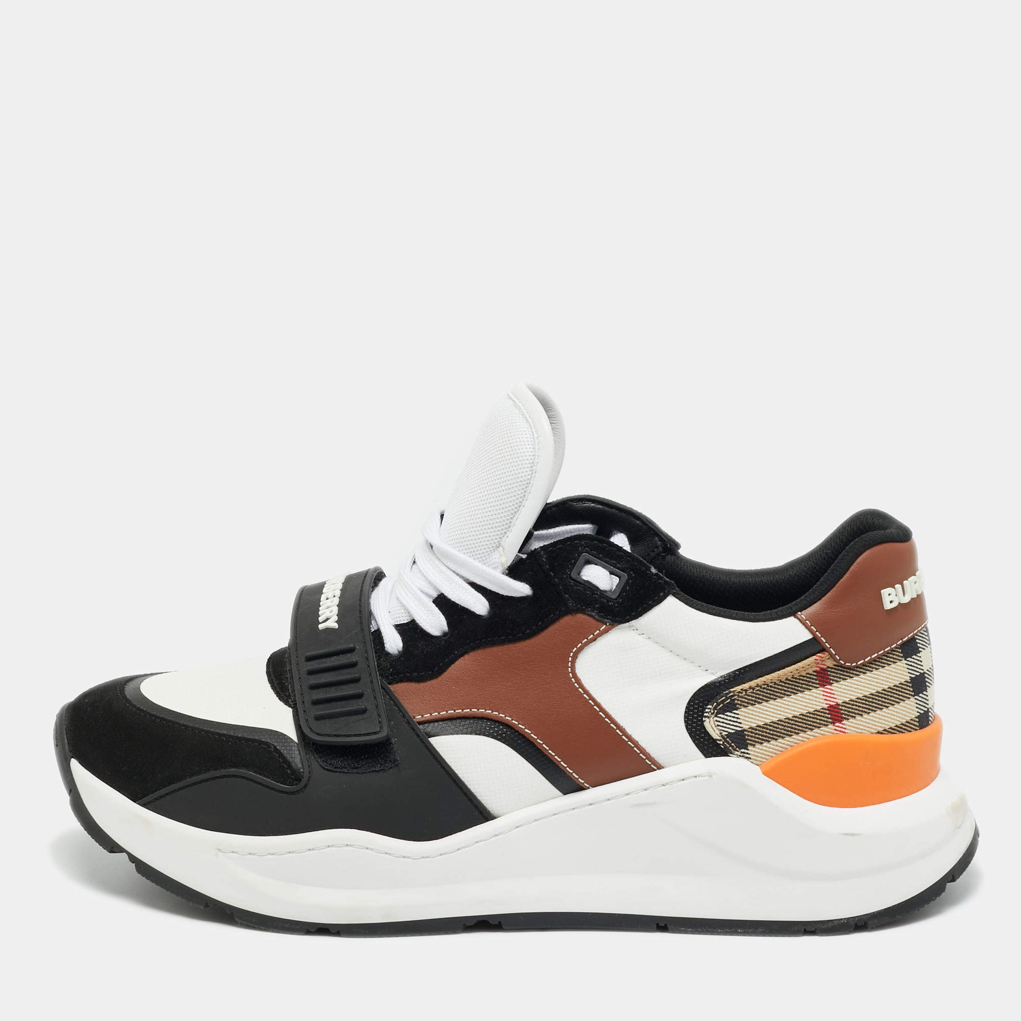 Pre Owned Burberry Multicolor Canvas and Leather Ramsey Low Top Sneakers Size 44