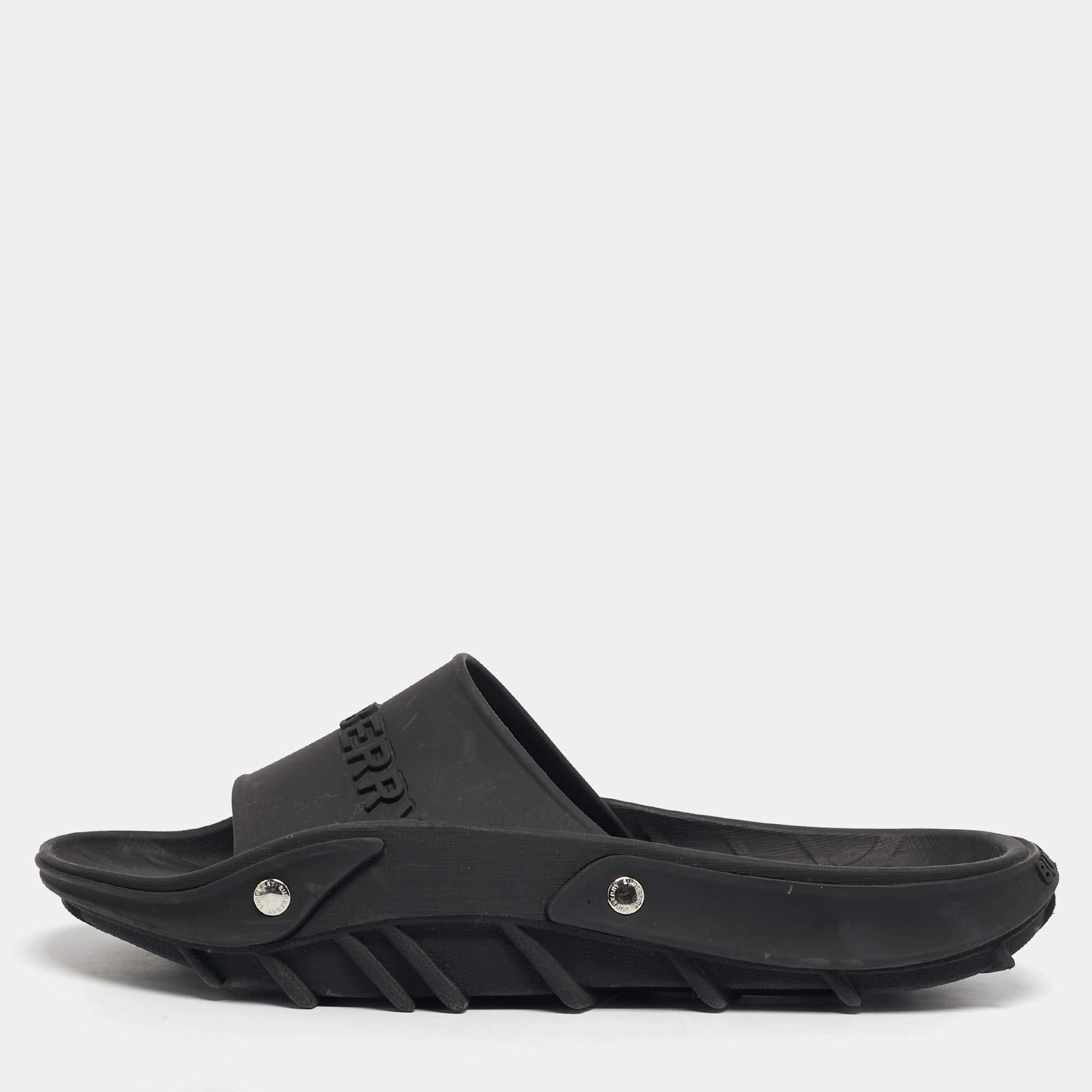 مملوكة مسبقًا Burberry Bucklow Size 45 Black Rubber Slippers