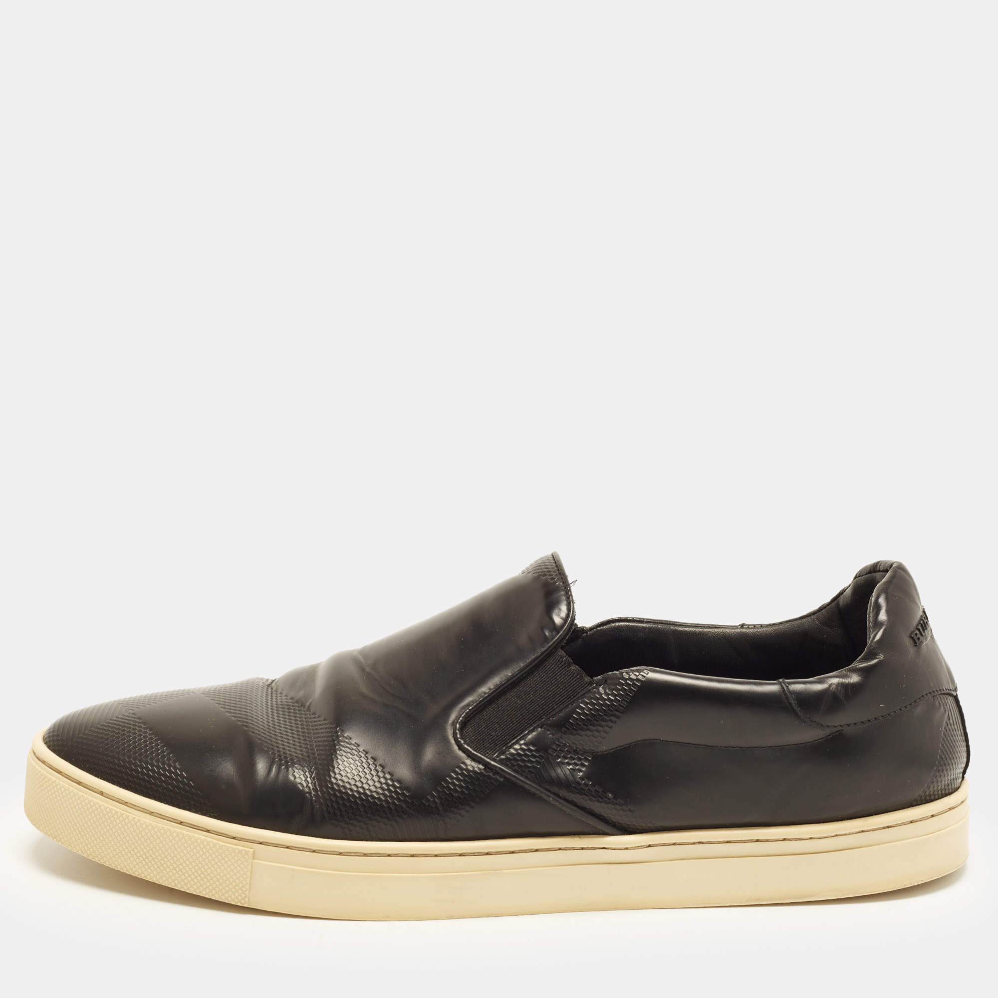 Pre Owned Burberry Size 45 Black Leather Slip On Sneakers