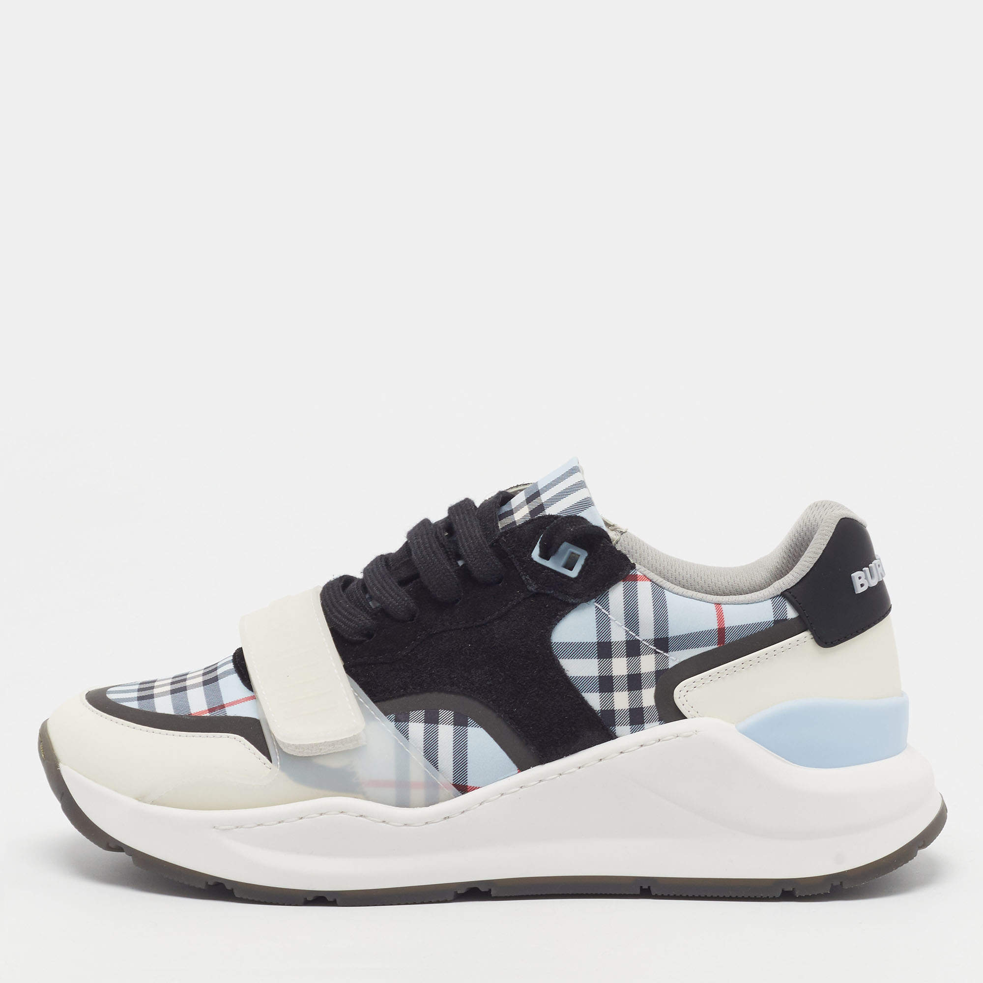 Pre Owned Burberry Ramsey Size 41 Multicolor Check Canvas and Leather Low Top Sneakers