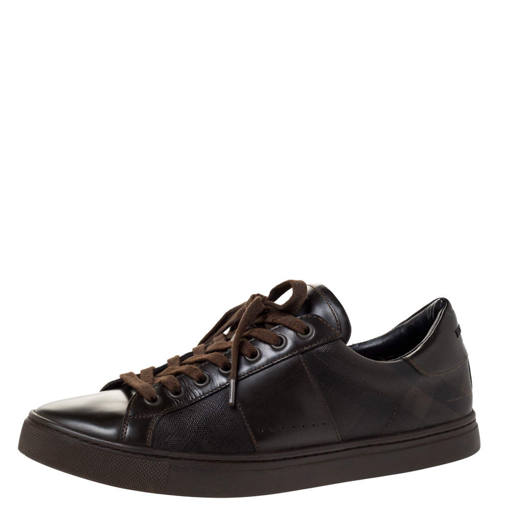 Burberry Dark Brown Leather and London Check Canvas Ritson Low Top ...