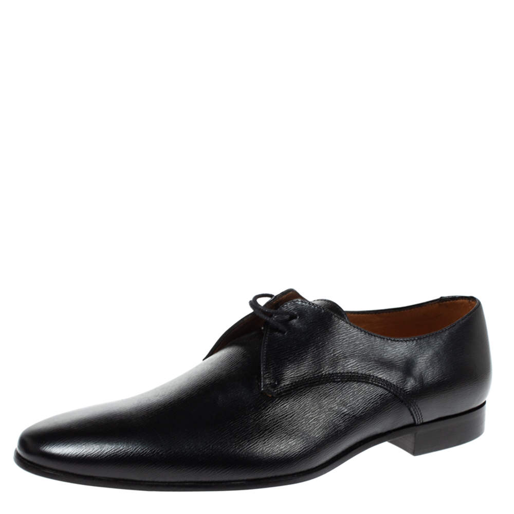 Pre Owned Burberry Black Textured Leather Lace Up Derby Size 44