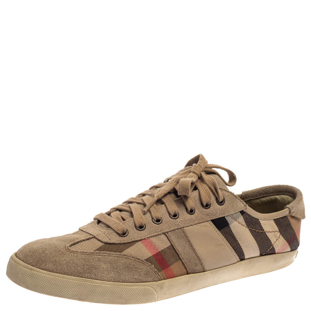 Burberry Beige Suede And Novacheck Canvas Low Top Sneakers Size 46