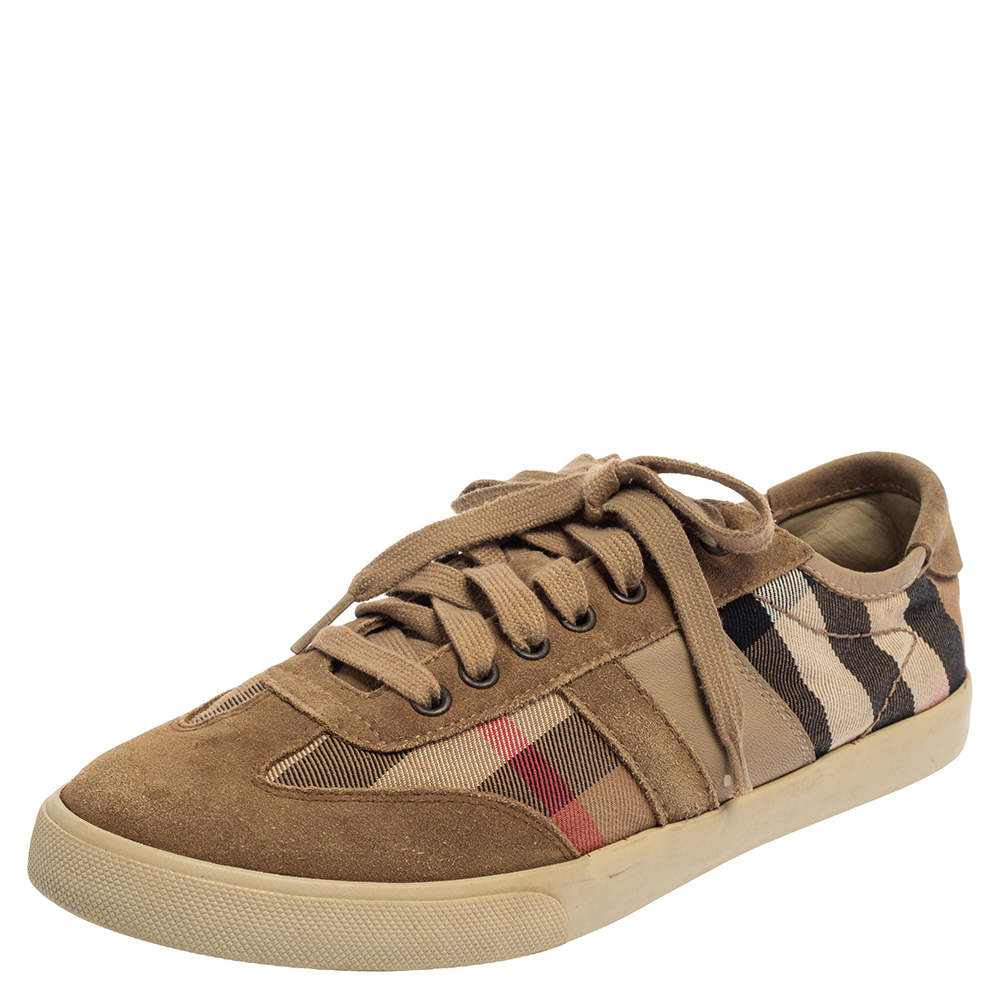 Burberry Beige Suede And Canvas Low Top Sneakers Size 41