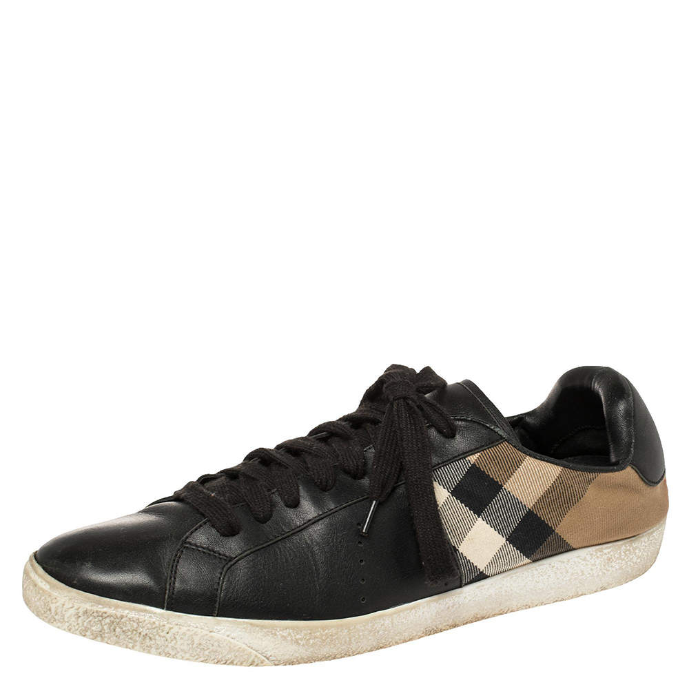 Burberry Black House Check Canvas And Leather Sneakers Size 44