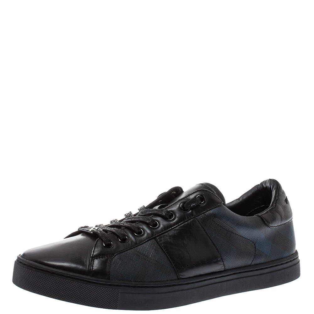 Burberry Black Leather and London Check Canvas Ritson Low Top Sneakers Size 43