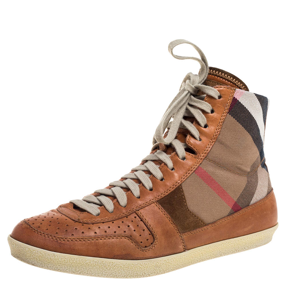 Burberry Brown leather And Canvas  High-Top Sneaker Size 40 