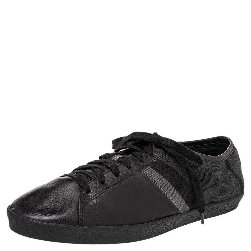 Burberry Black/Grey Nova Check Canvas And Leather Cap Toe Low Top Sneakers Size 43