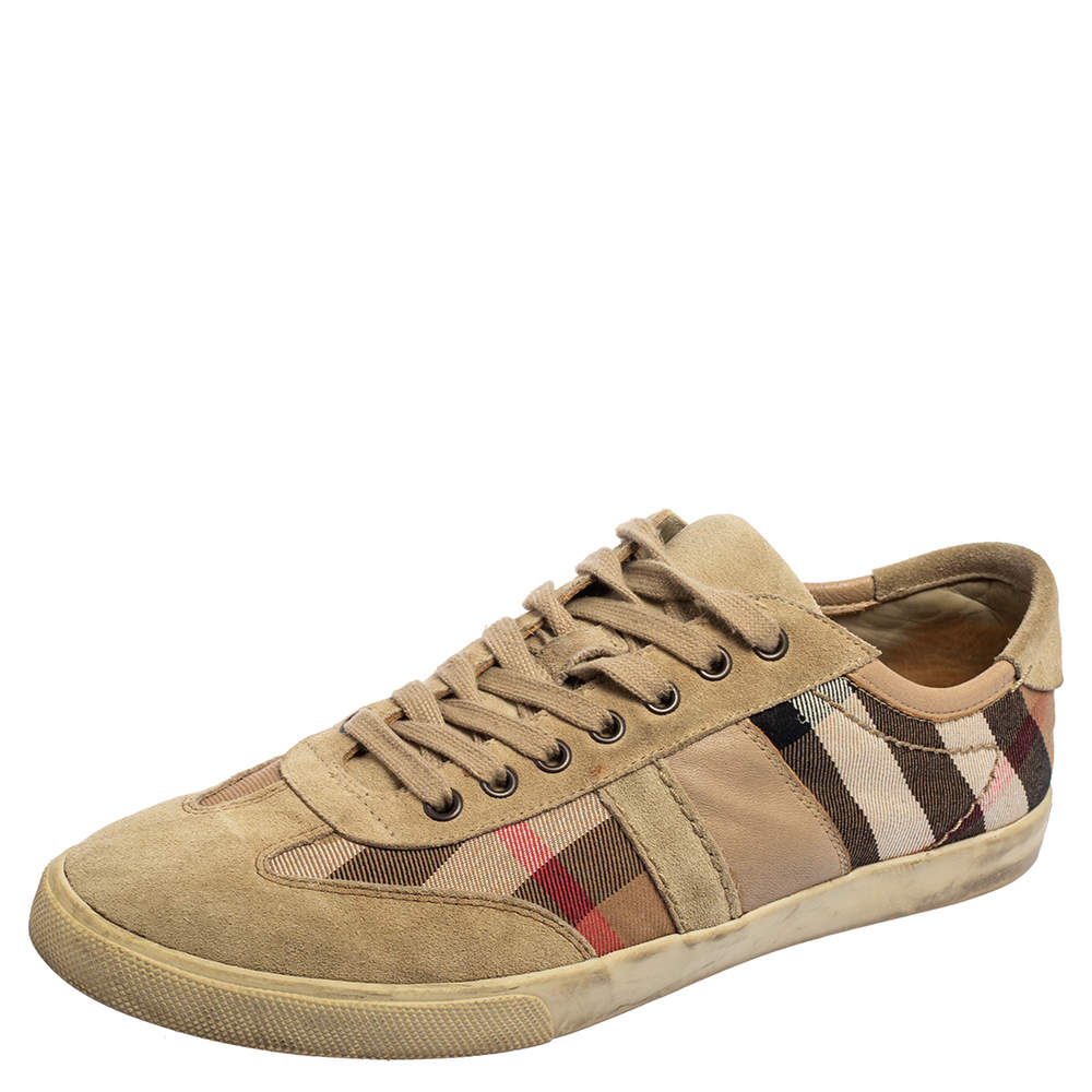 Burberry Beige Nova Check Canvas and Suede Low Top Sneakers Size 44