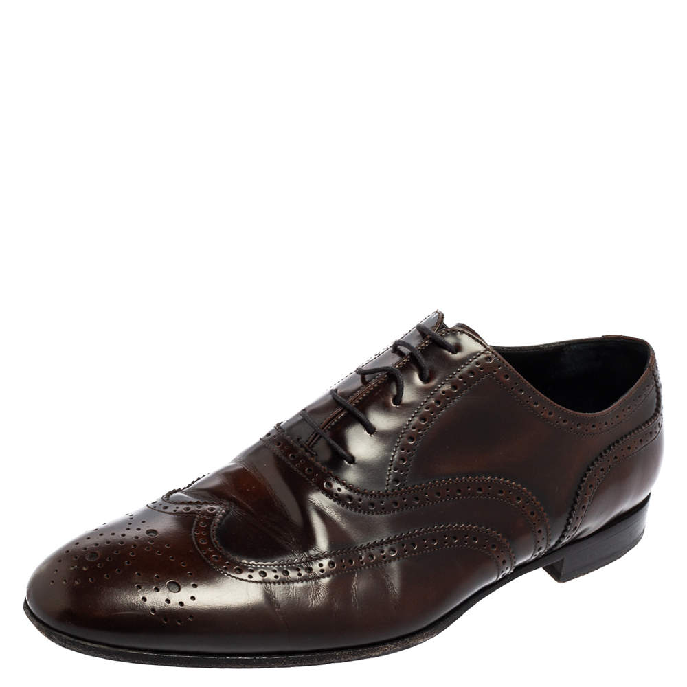 مملوكة مسبقًا Burberry Dark Brown Brogue Patent Leather Oxfords Size 44.5