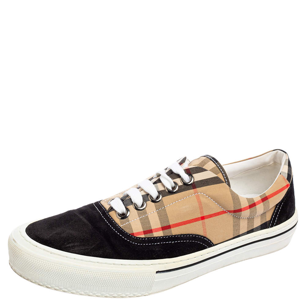 Burberry Beige/Black House Check Fabric and Suede Low-Top Sneakers Size 40