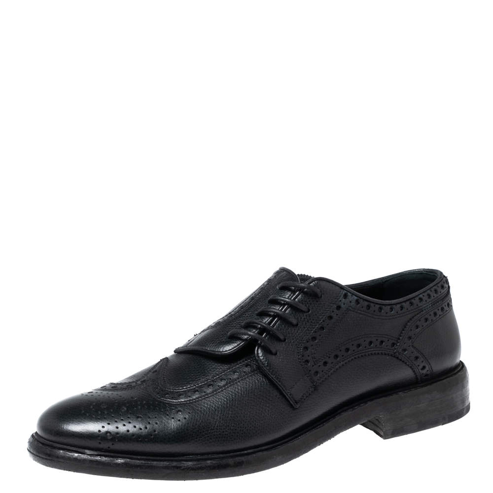 مملوكة مسبقًا حذاء بروغي بربري رايفورد جلد أسود غير متماثل مقاس 43