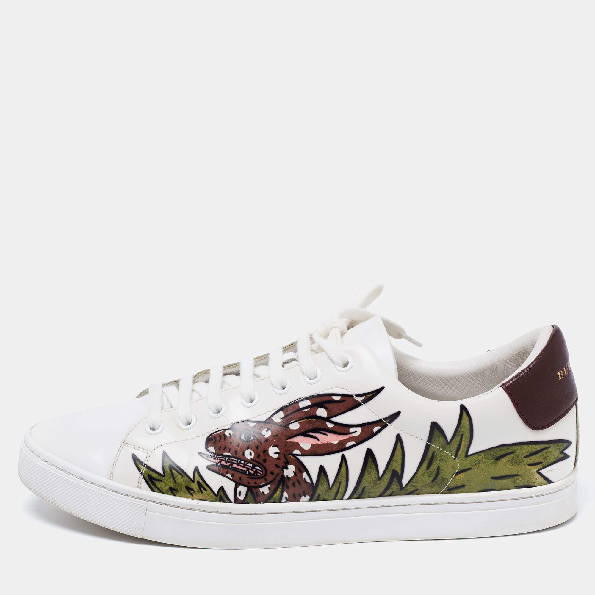 Burberry White Printed Leather Low-Top Sneakers Size 44