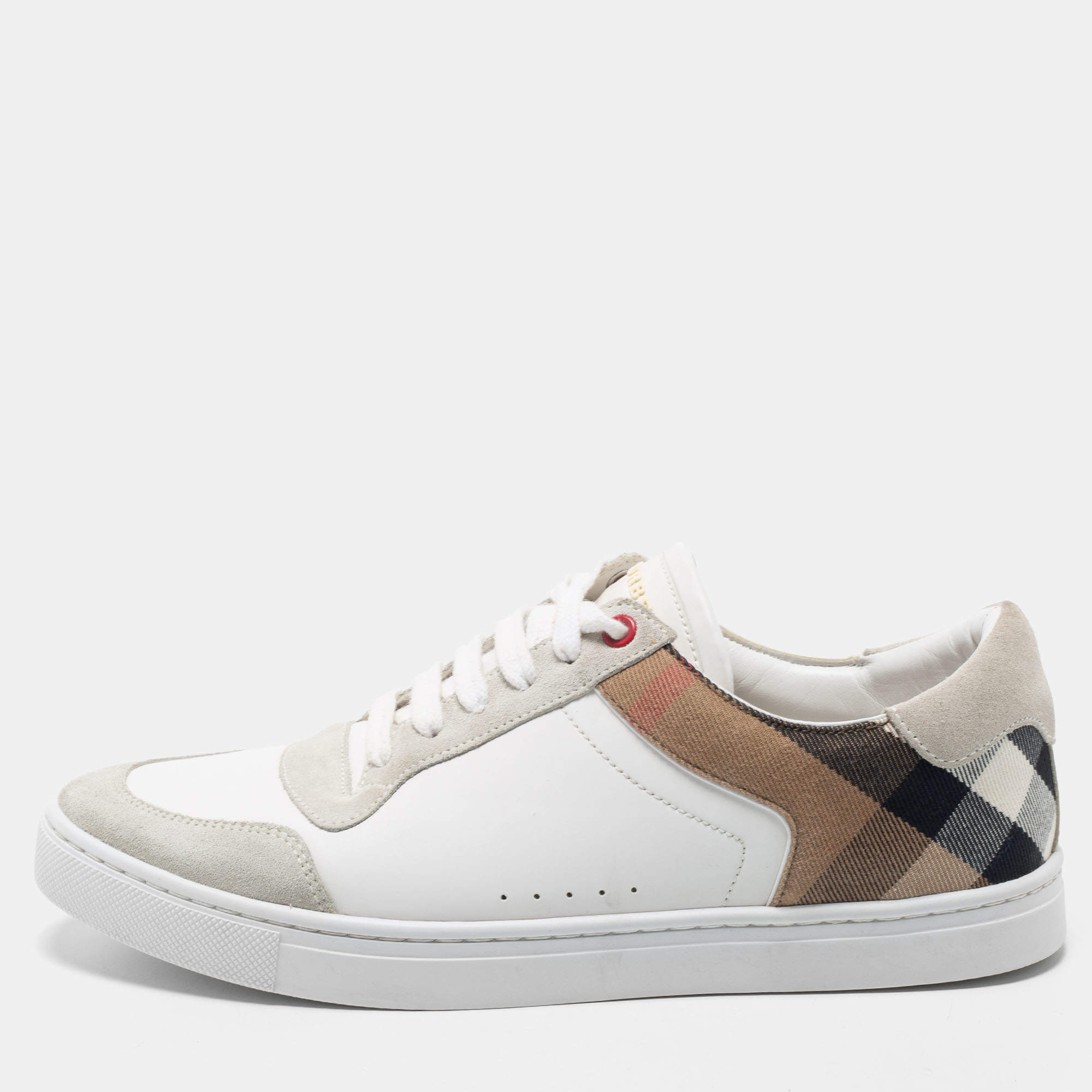 Pre Owned Burberry White/Beige Leather and Canvas Reeth Low Top Sneakers Size 41