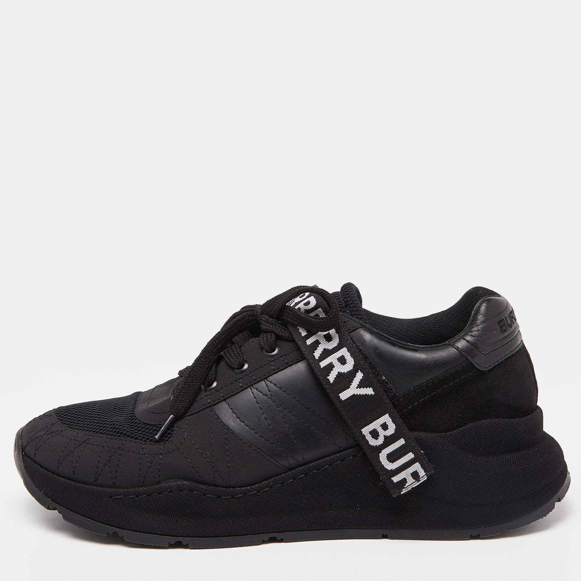 Burberry Black Mesh and Leather Logo Detail Low Top Sneakers Size 43