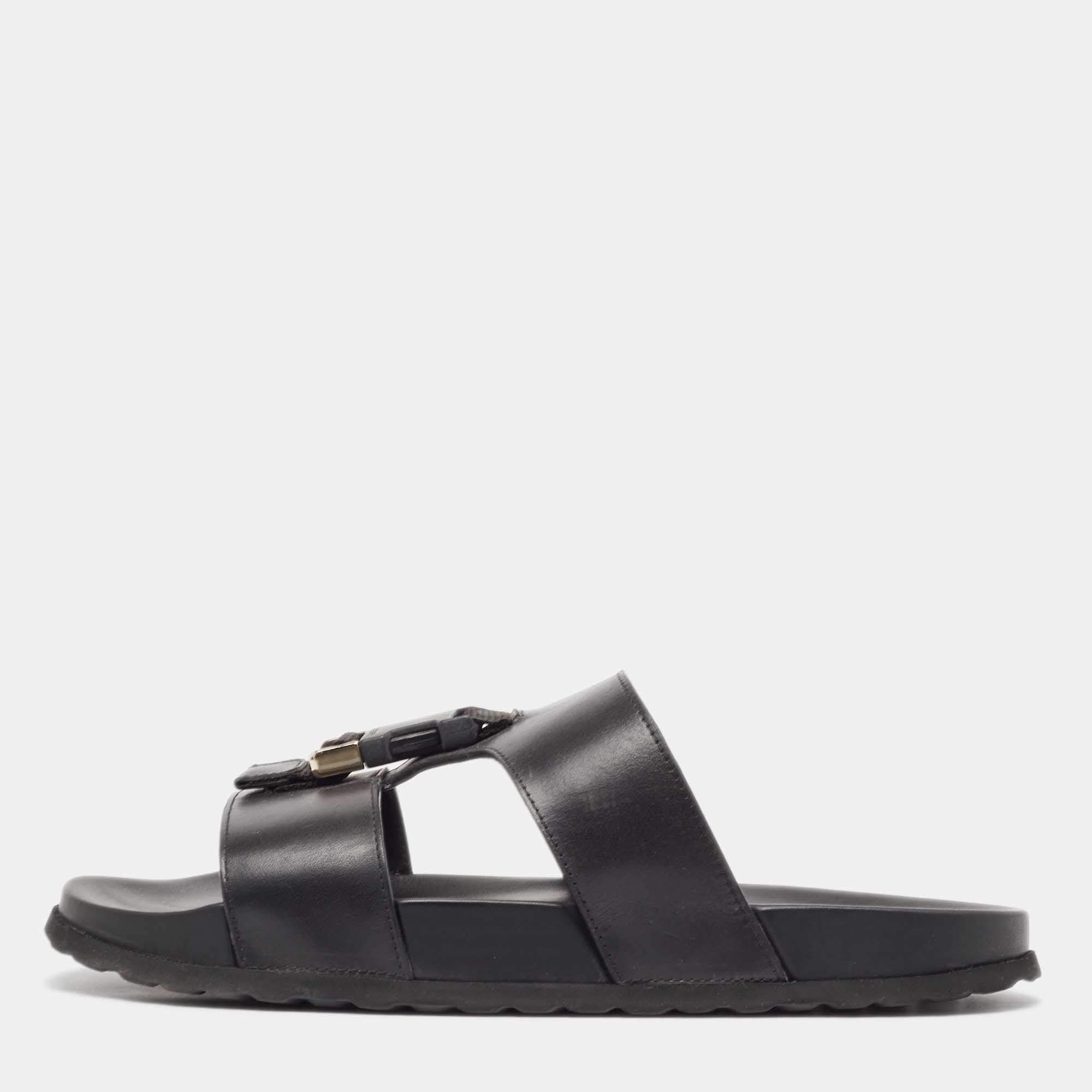 Burberry Black Leather Abonw Flat Slides Size 43