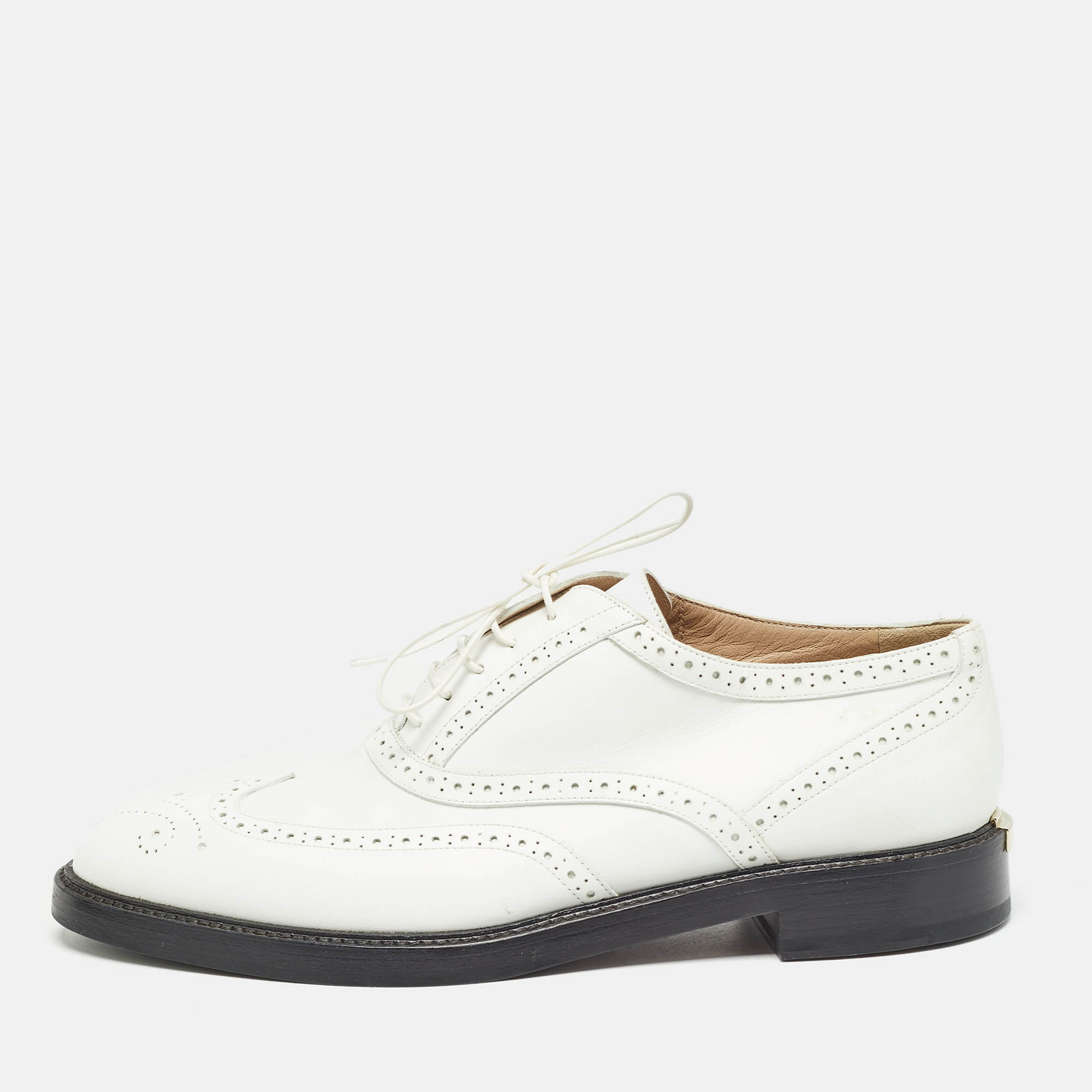 Burberry White Brogue Leather Gennie Lace Up Oxfords Size 40