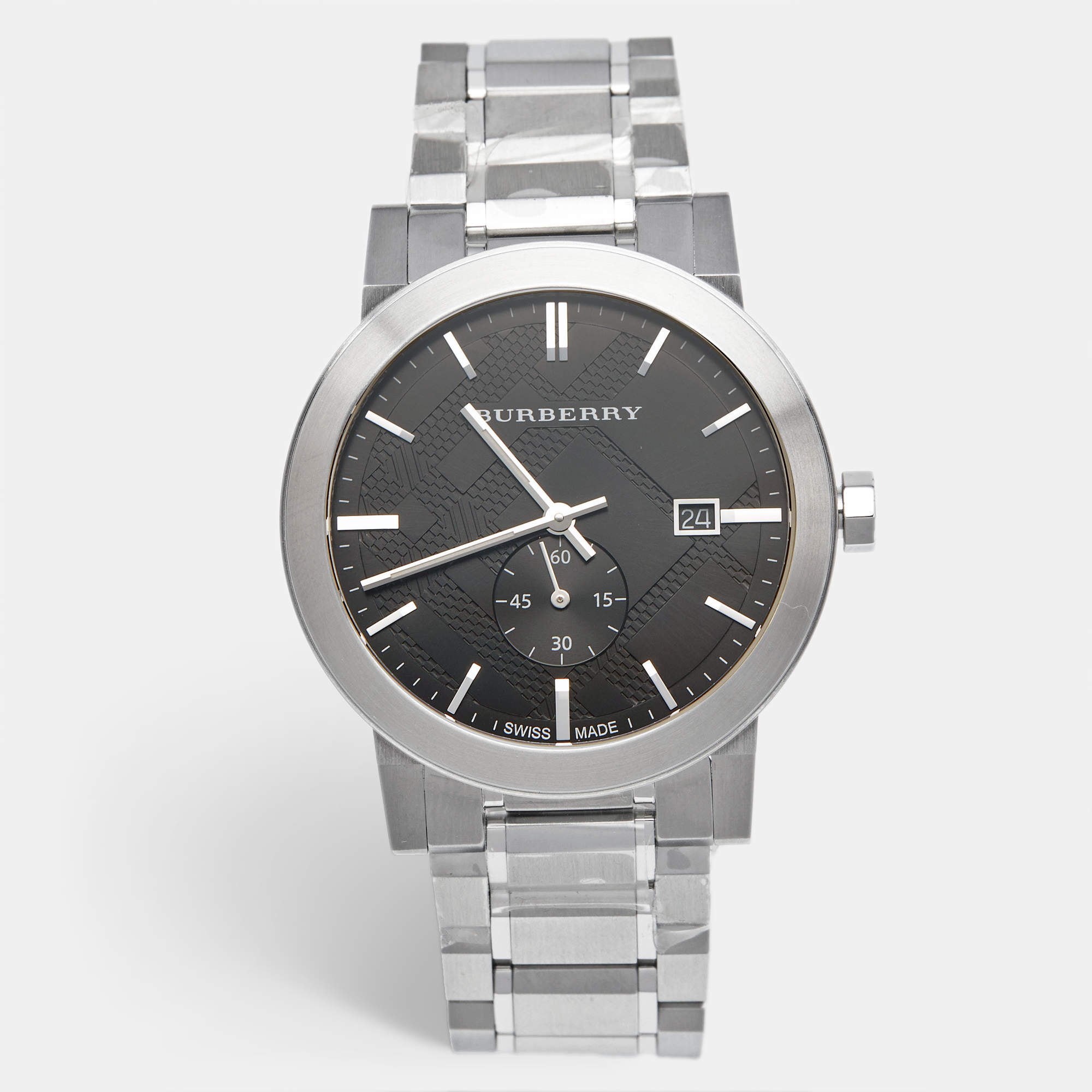 Pre Owned Burberry Black Dial Stainless Steel The City BU9901 Men's Wristwatch 42 mm 