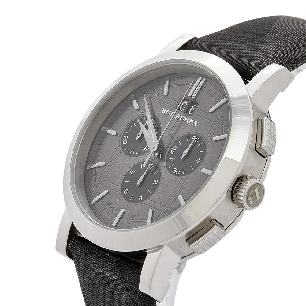 Burberry Grey Stainless Steel Leather BU1756 Men's