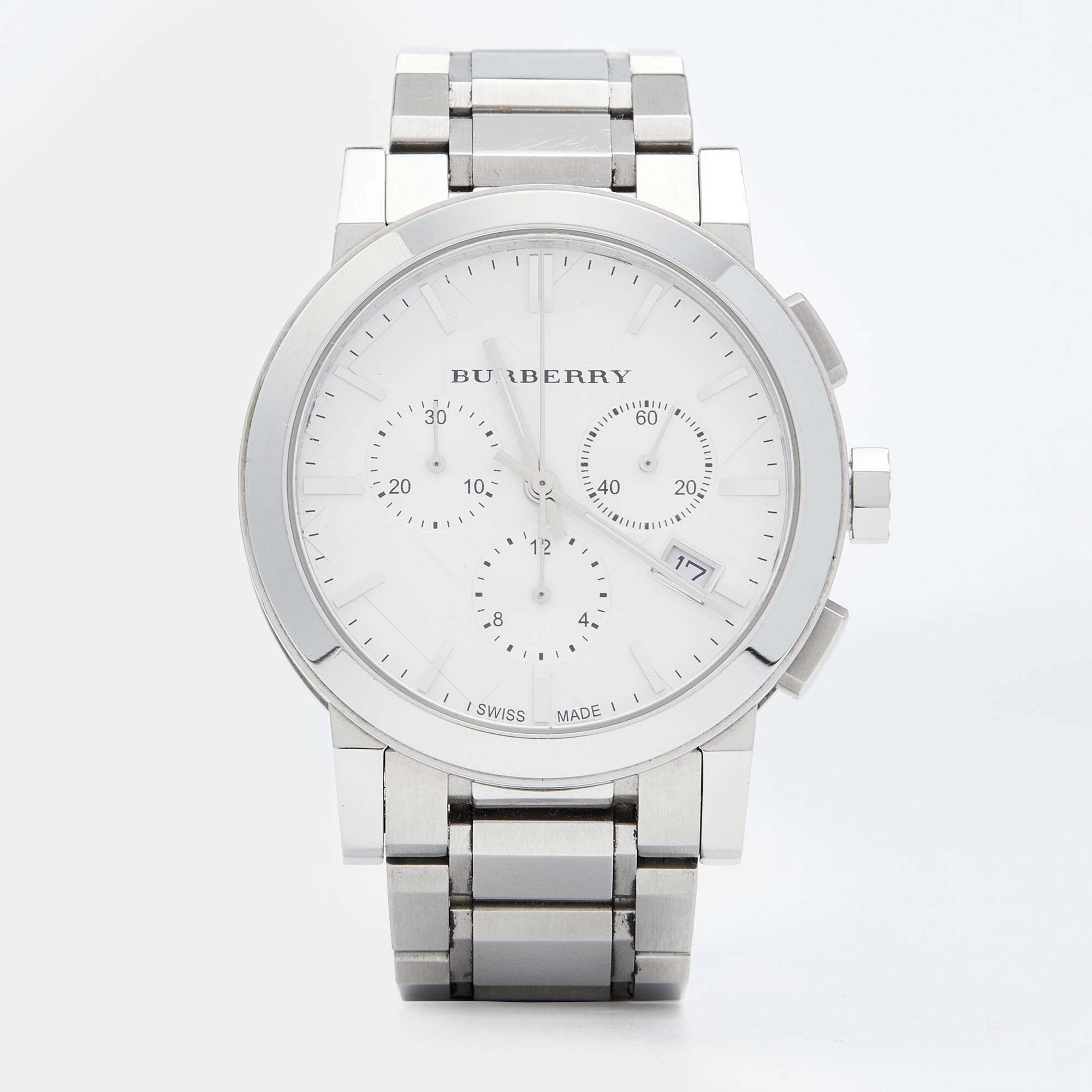 Pre Owned Burberry Silver Stainless Steel The City BU9750 Men's Wristwatch 38 mm