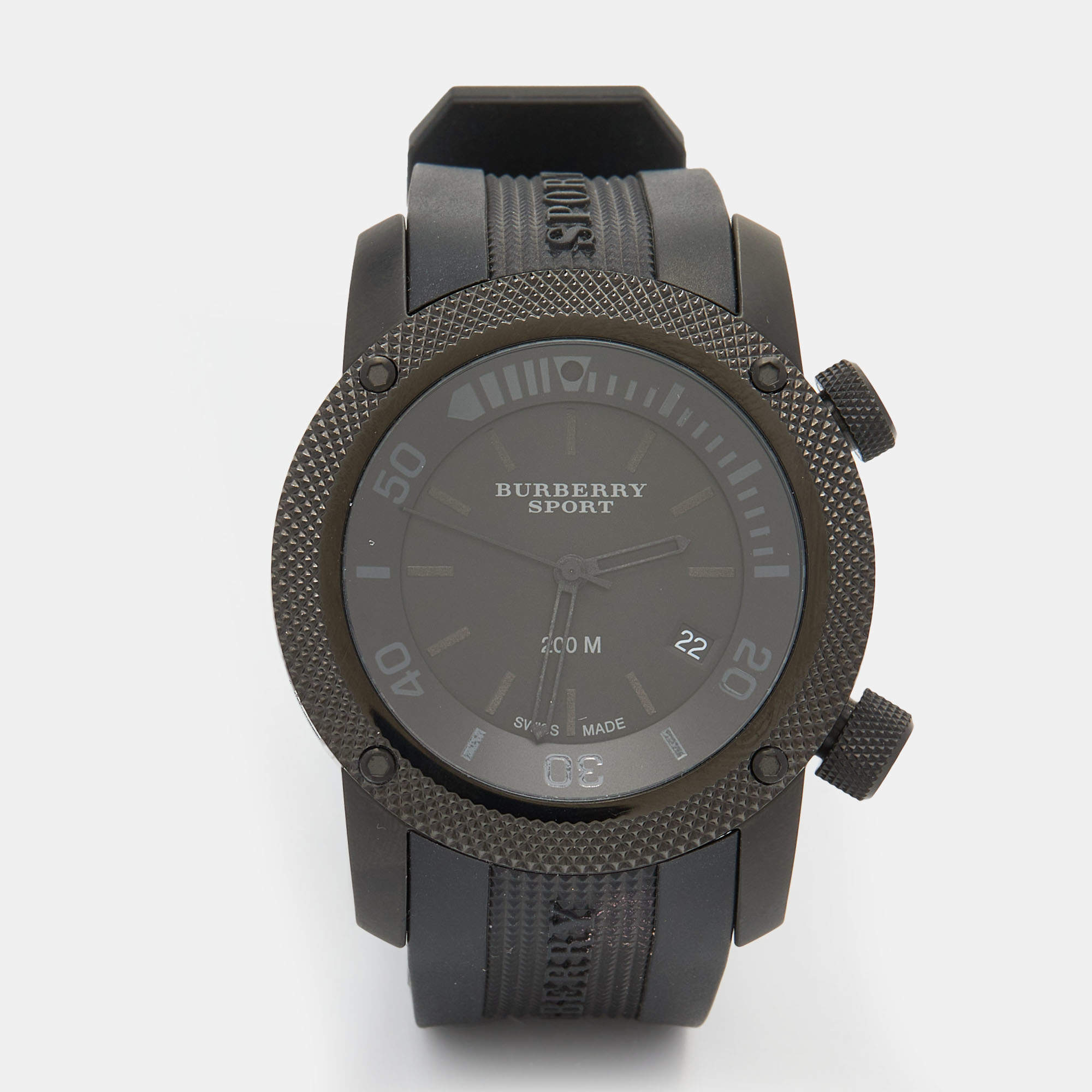 Burberry Black PVD Coated Stainless Steel Rubber Sport BU7724 Men's Wristwatch 44 mm