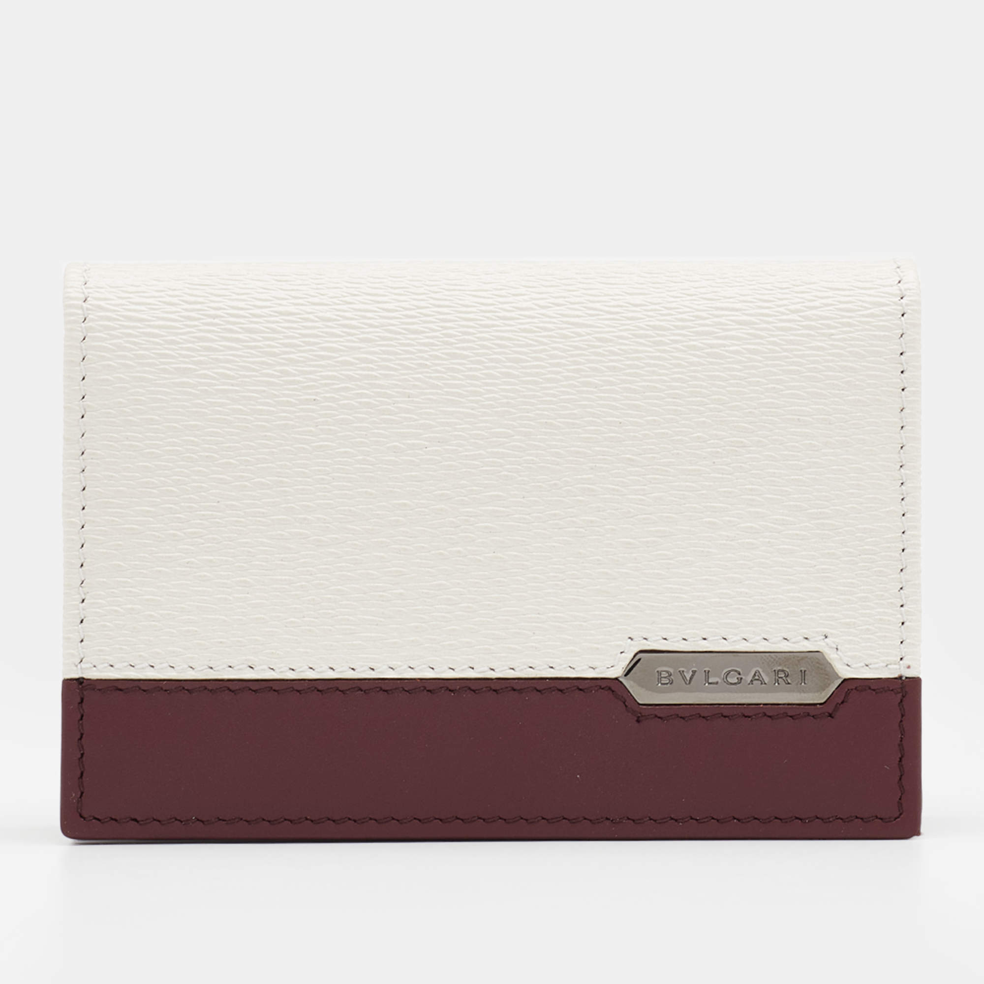 Bvlgari Burgundy/White Leather Card Holder