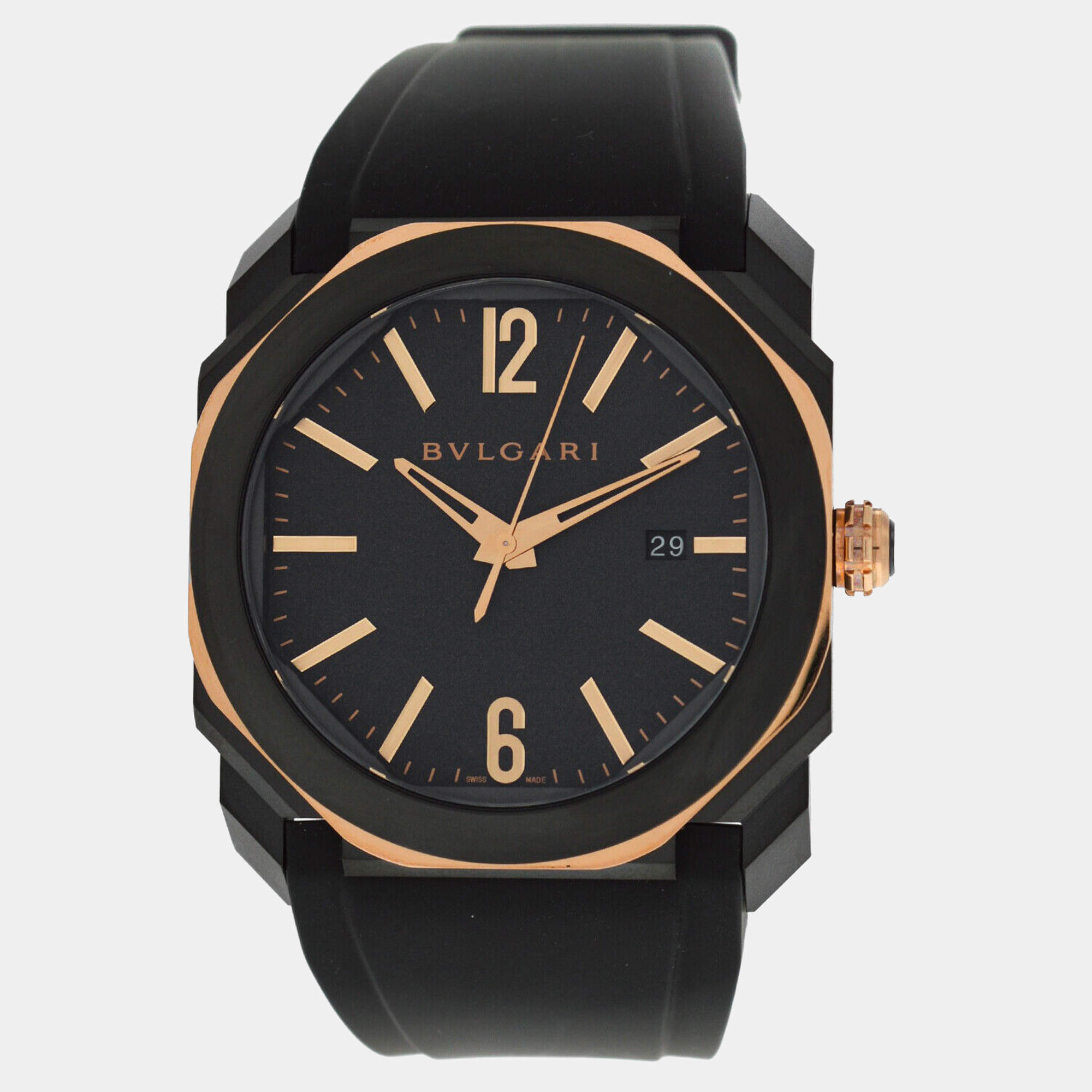 Bvlgari Black Stainless Steel Octo 103085 Automatic Men's Wristwatch 41 mm