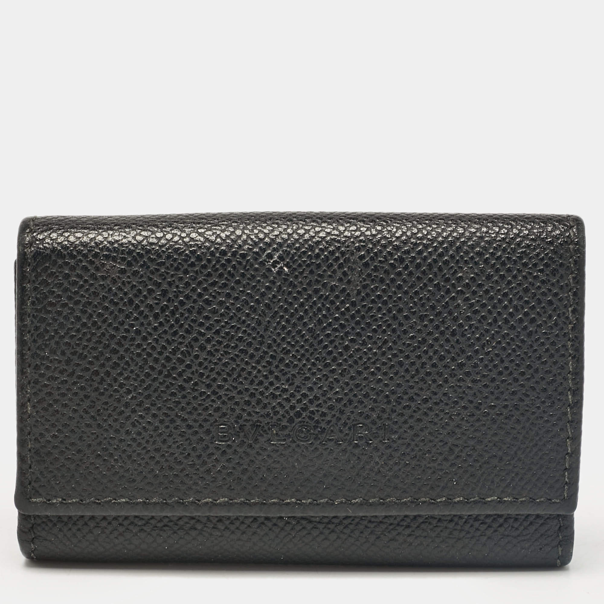 Bvlgari Black Leather Flap Key Holder 