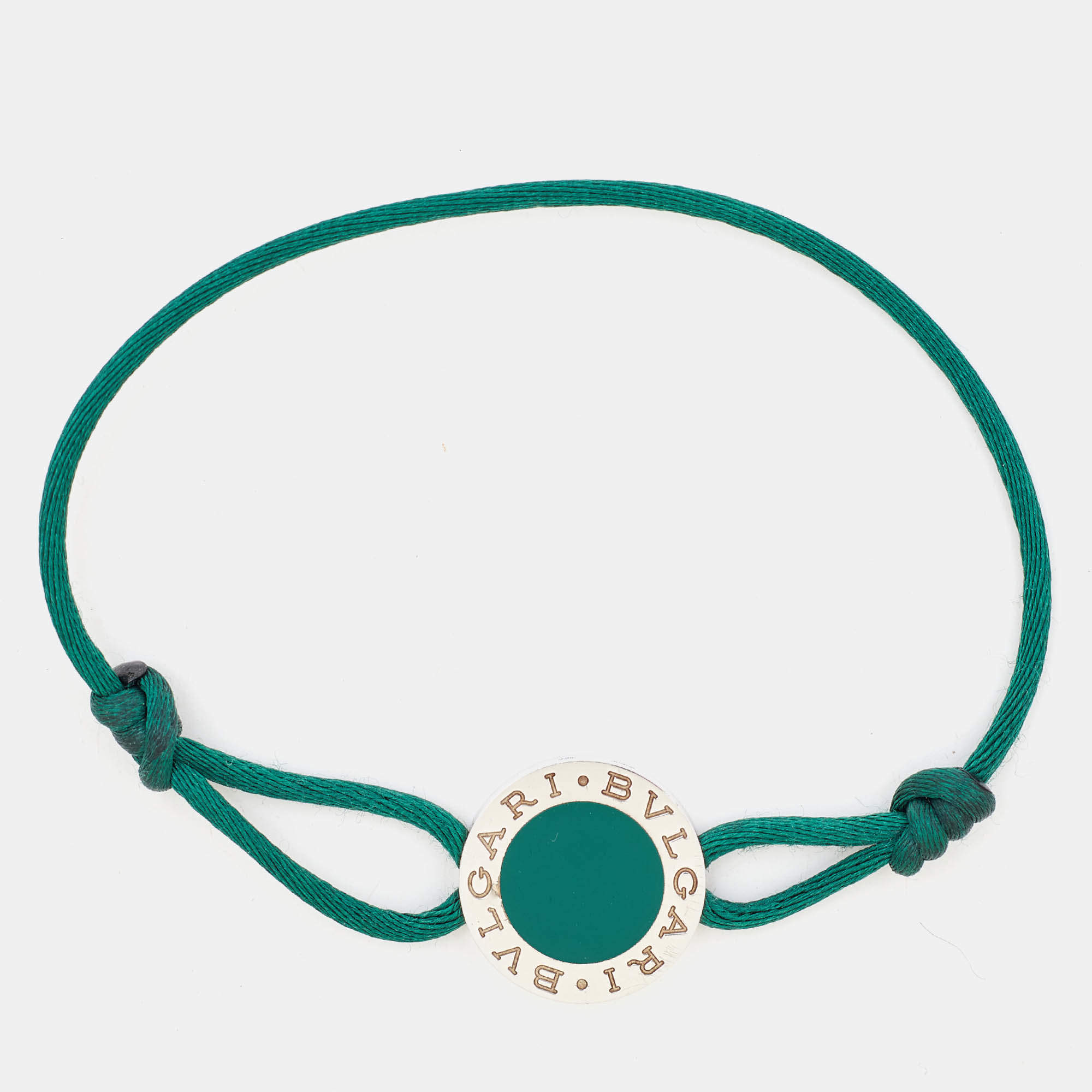 Bvlgari Bvlgari Green Enamel Sterling Silver Adjustable Cord Bracelet