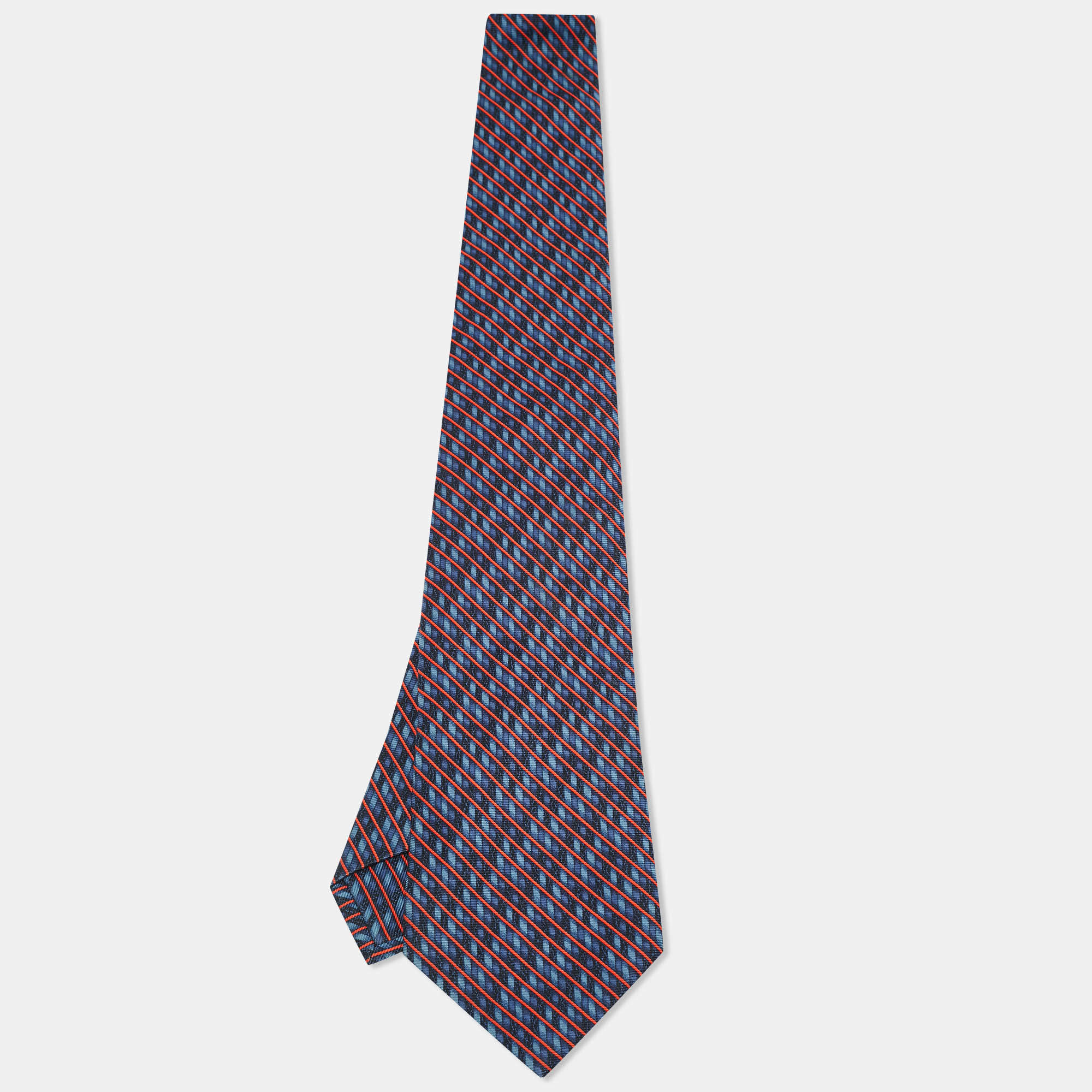 مملوكة مسبقًا Bvlgari Blue Diagonal Stripe Print Silk Traditional Tie